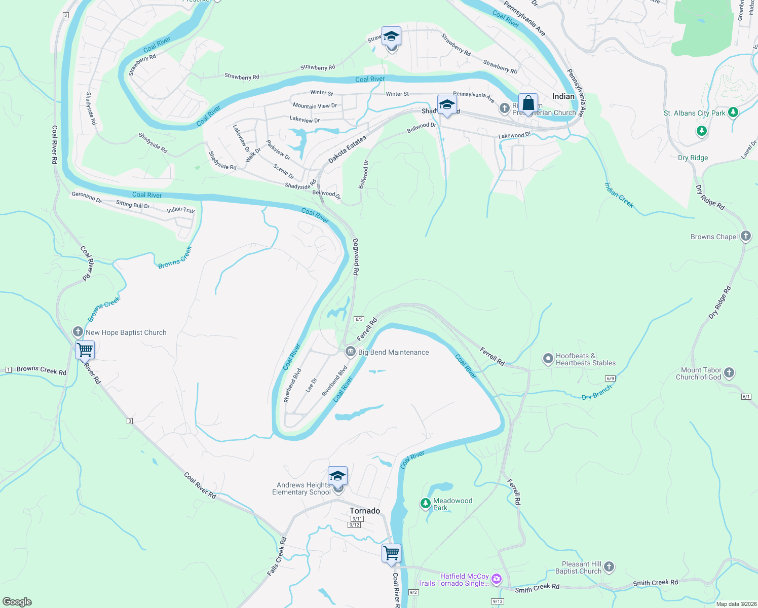 map of restaurants, bars, coffee shops, grocery stores, and more near 124 Heritage Hills Drive in St. Albans