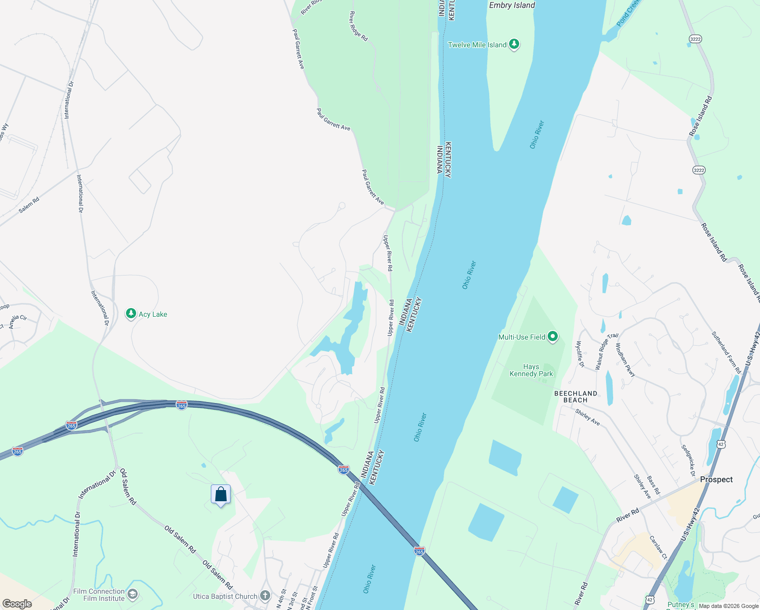 map of restaurants, bars, coffee shops, grocery stores, and more near 116 Bluff Ridge Road in Jeffersonville