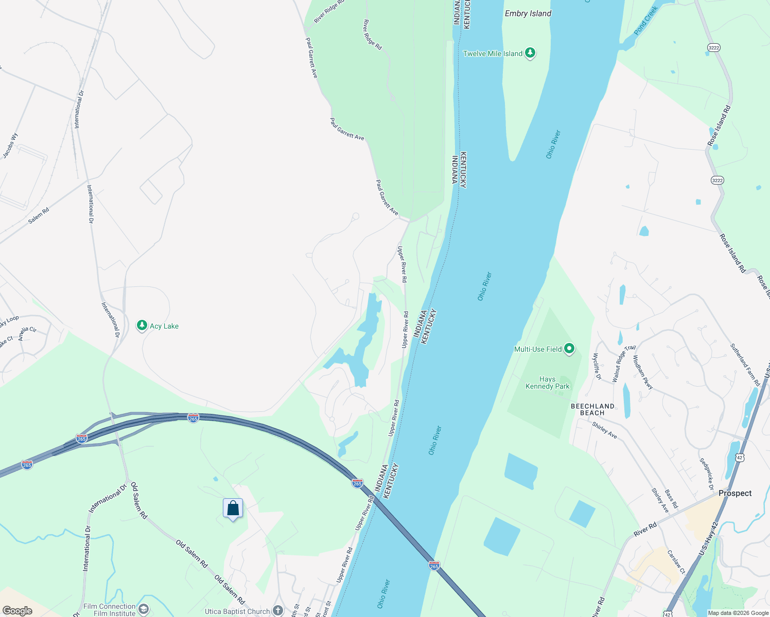 map of restaurants, bars, coffee shops, grocery stores, and more near 116 Bluff Ridge Road in Jeffersonville