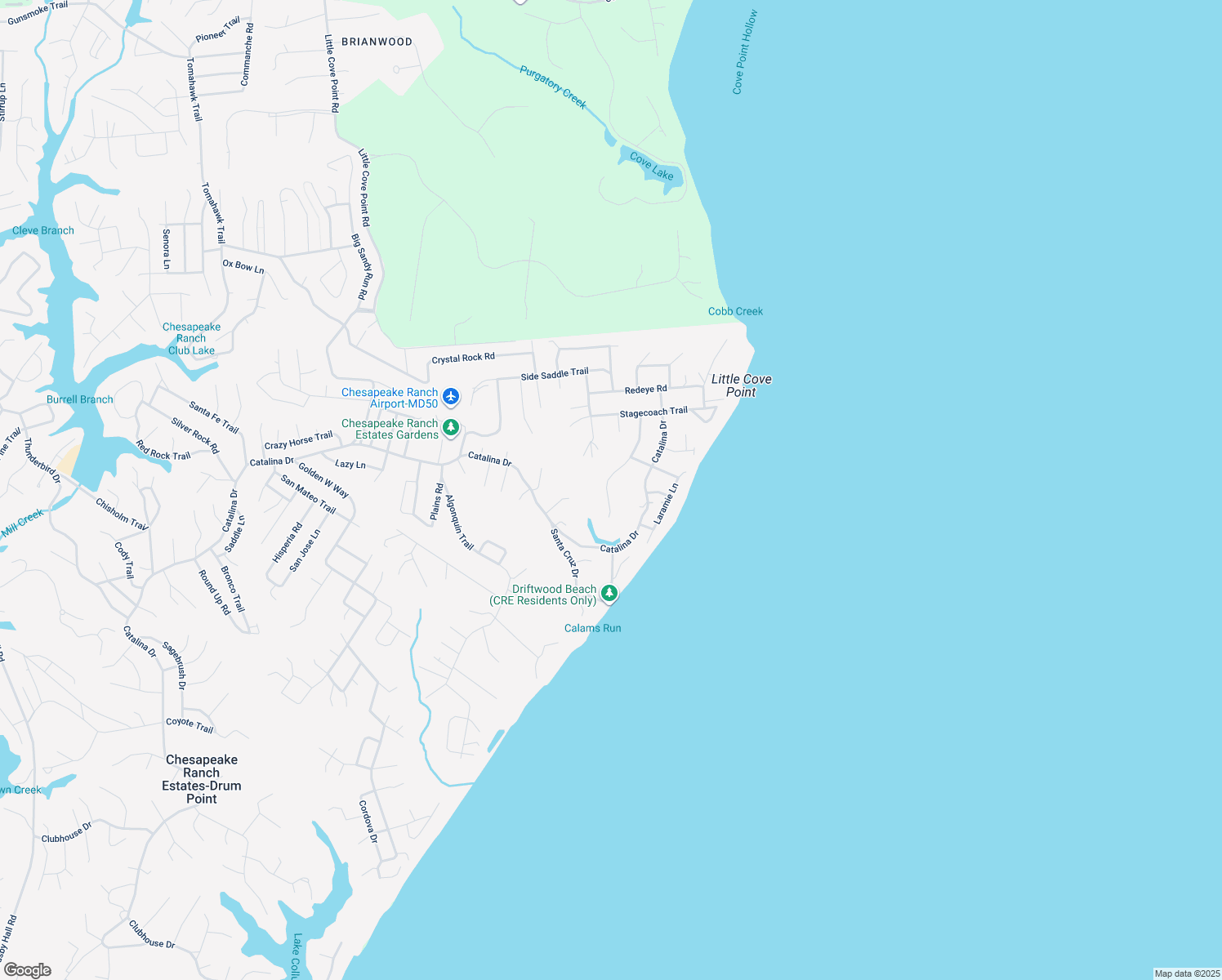 map of restaurants, bars, coffee shops, grocery stores, and more near 12200 Bonanza Trail in Lusby
