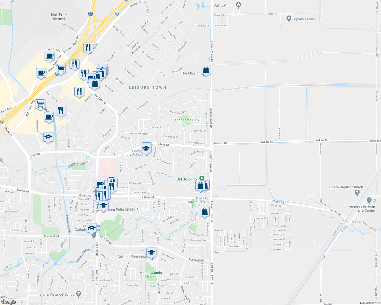map of restaurants, bars, coffee shops, grocery stores, and more near 933 Rio Grande Drive in Vacaville