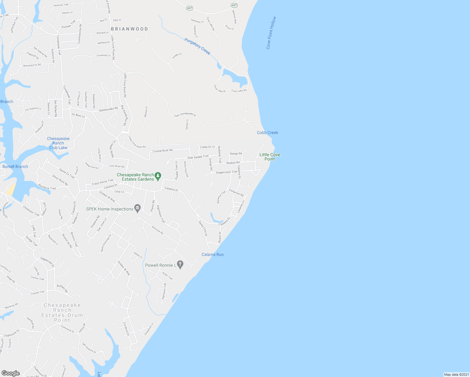 map of restaurants, bars, coffee shops, grocery stores, and more near 12137 Catalina Drive in Lusby