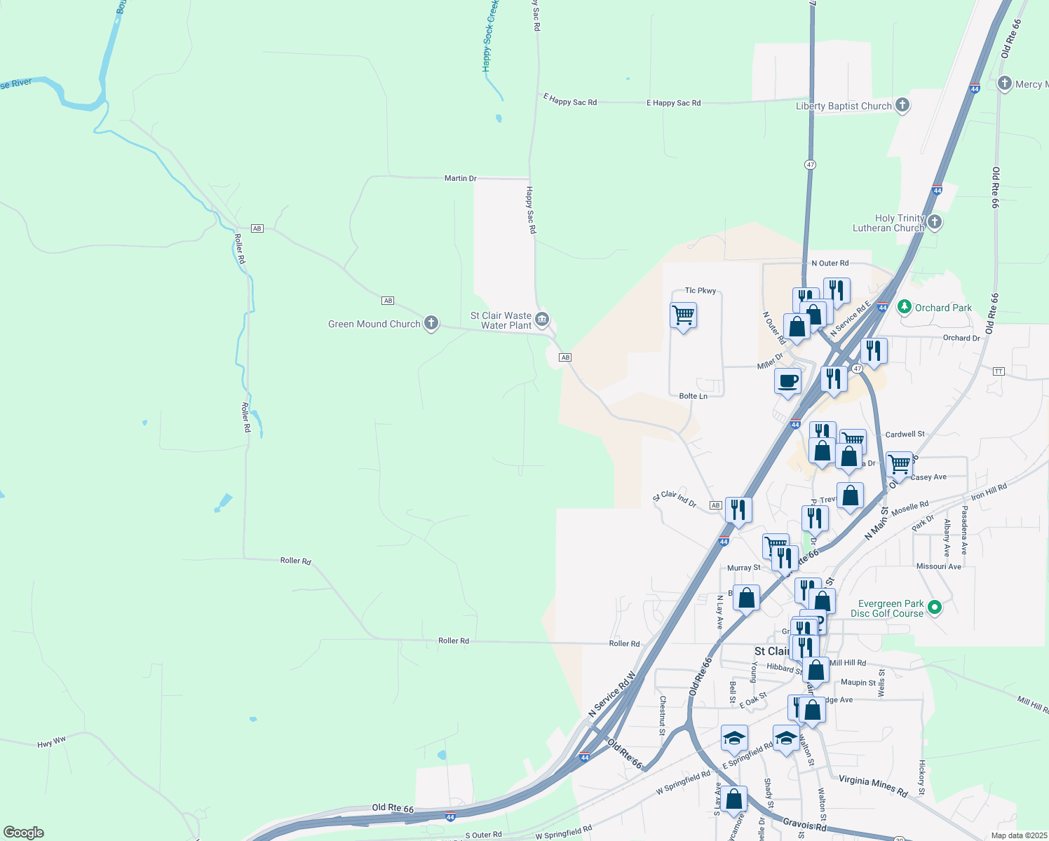 map of restaurants, bars, coffee shops, grocery stores, and more near 8 Magnum Court in Saint Clair
