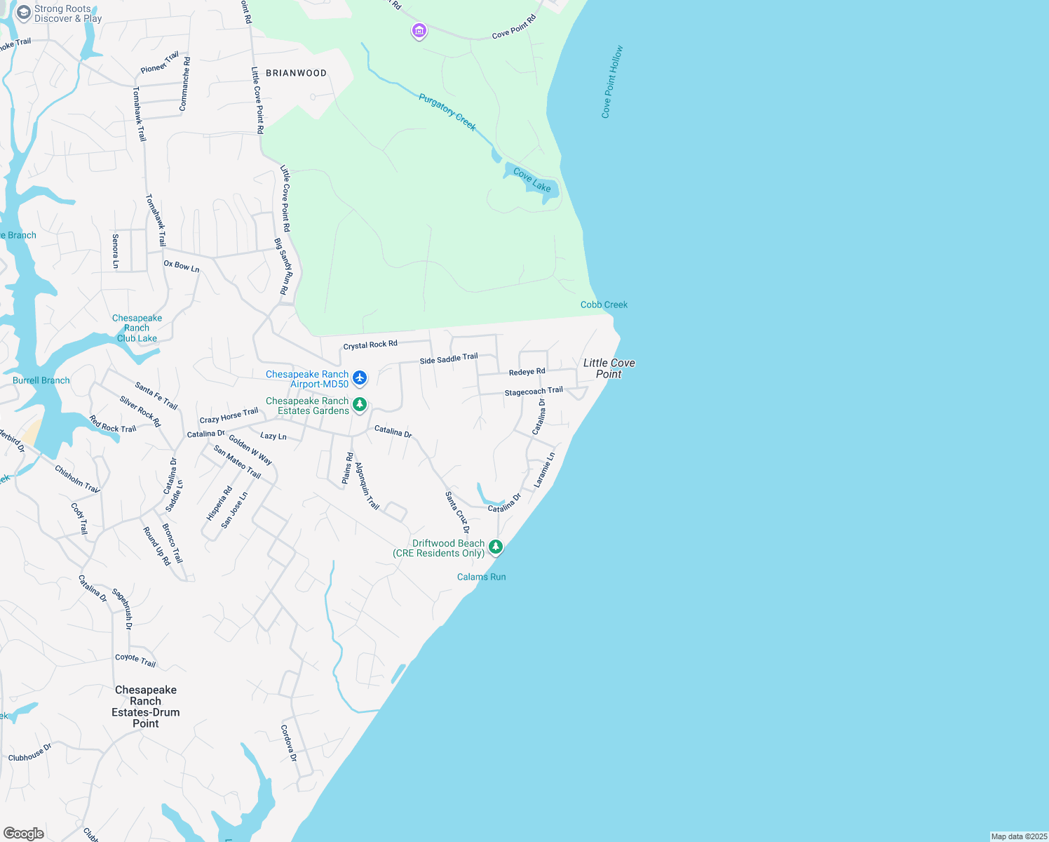 map of restaurants, bars, coffee shops, grocery stores, and more near 12148 Bonanza Trail in Lusby