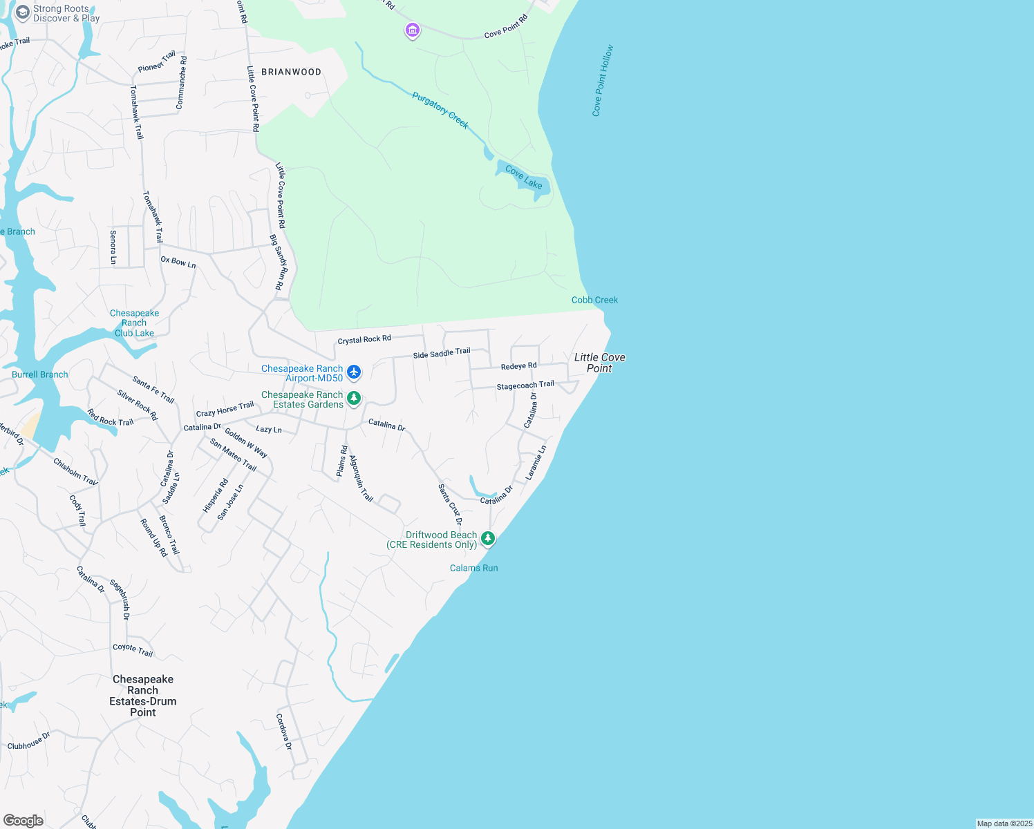 map of restaurants, bars, coffee shops, grocery stores, and more near 12148 Bonanza Trail in Lusby