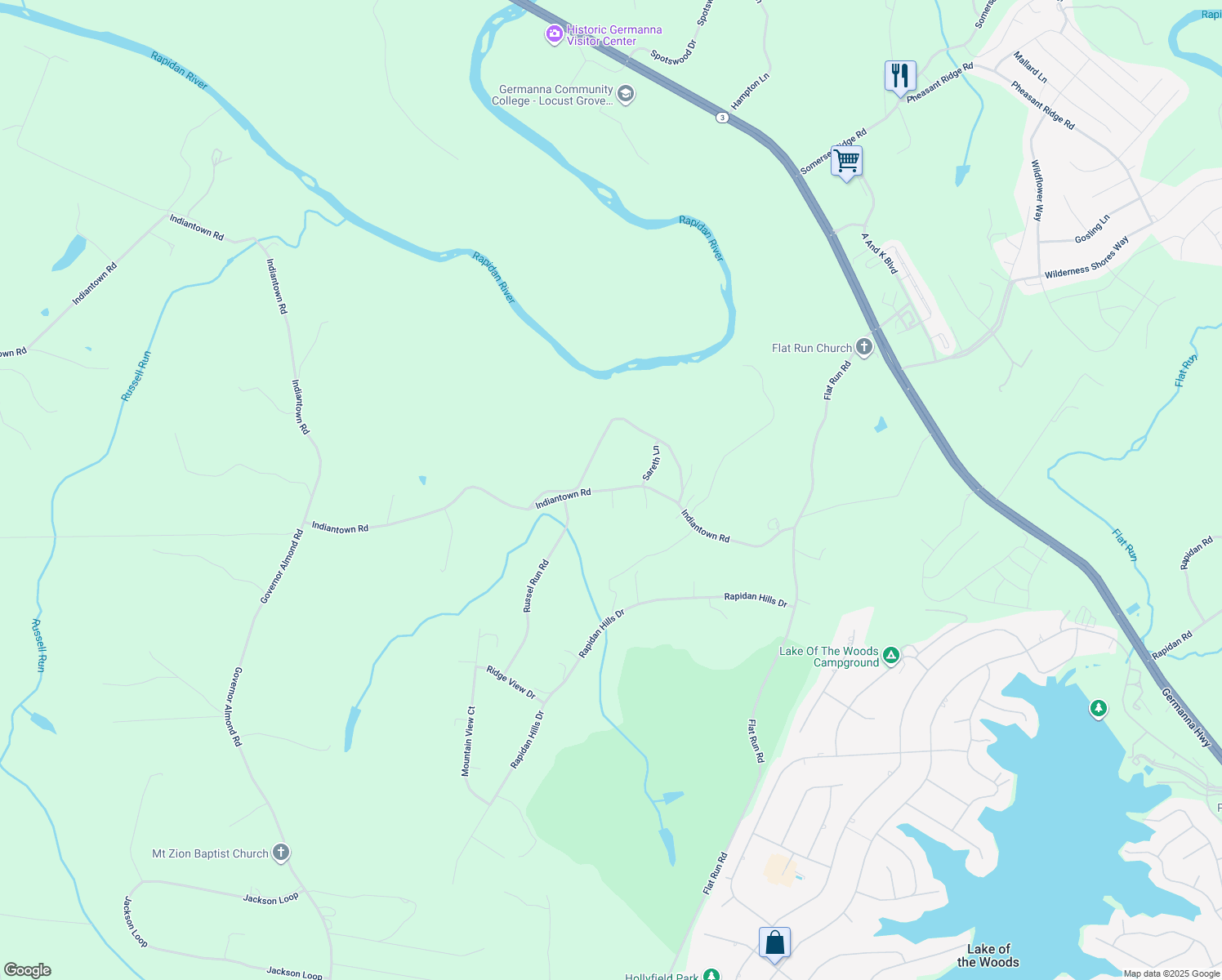 map of restaurants, bars, coffee shops, grocery stores, and more near 34156 Indiantown Road in Locust Grove
