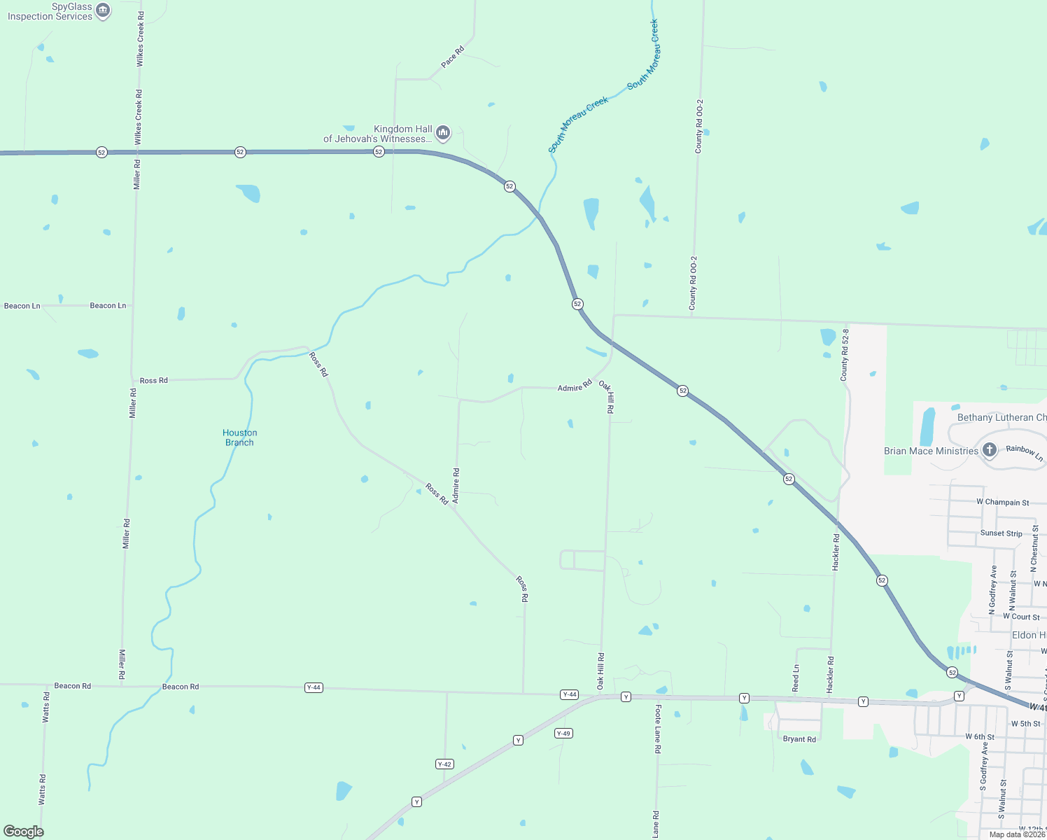 map of restaurants, bars, coffee shops, grocery stores, and more near Hicker Nutt Lane in Eldon