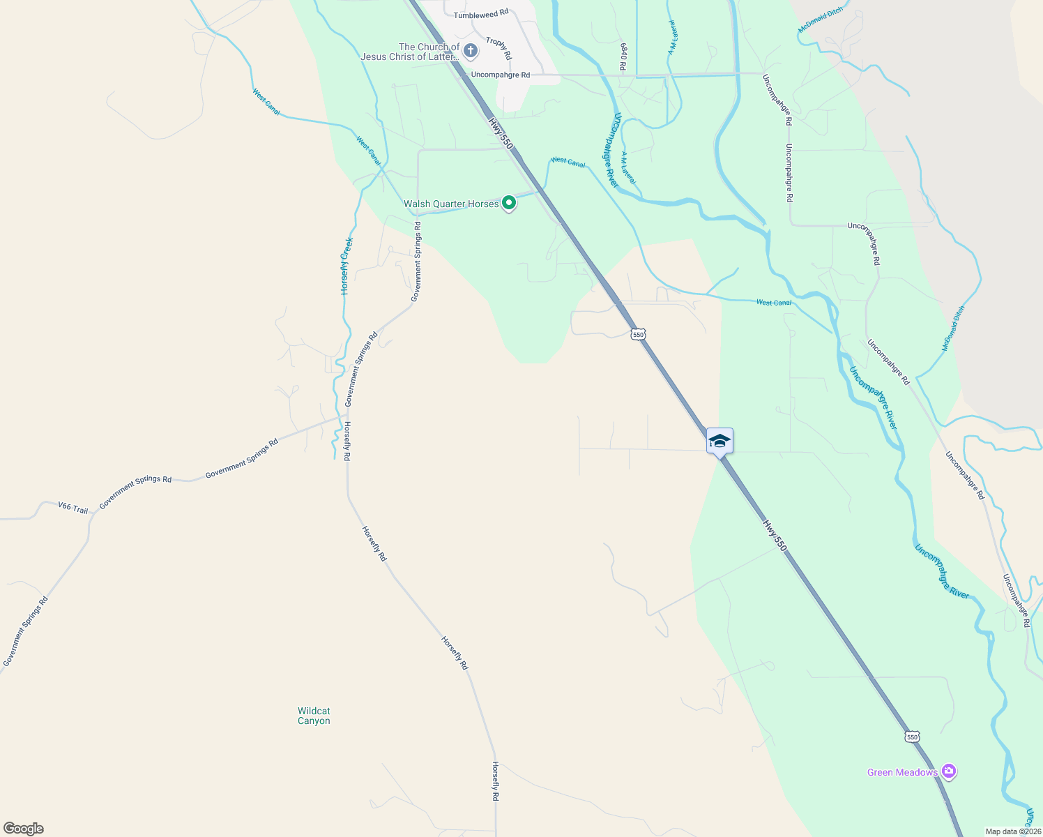map of restaurants, bars, coffee shops, grocery stores, and more near 22047 South Highway 550 in Montrose