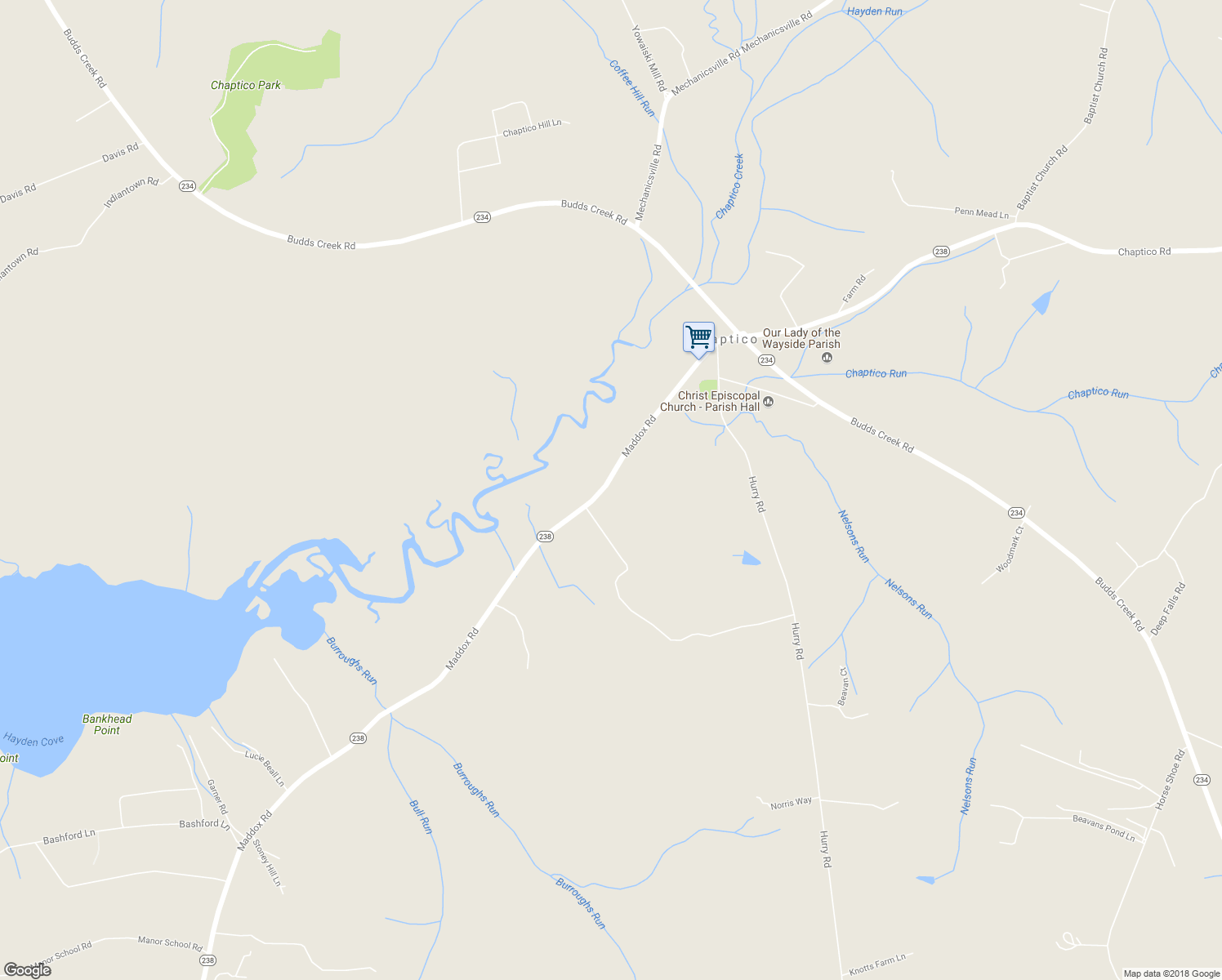 map of restaurants, bars, coffee shops, grocery stores, and more near 25100 Maddox Road in Chaptico