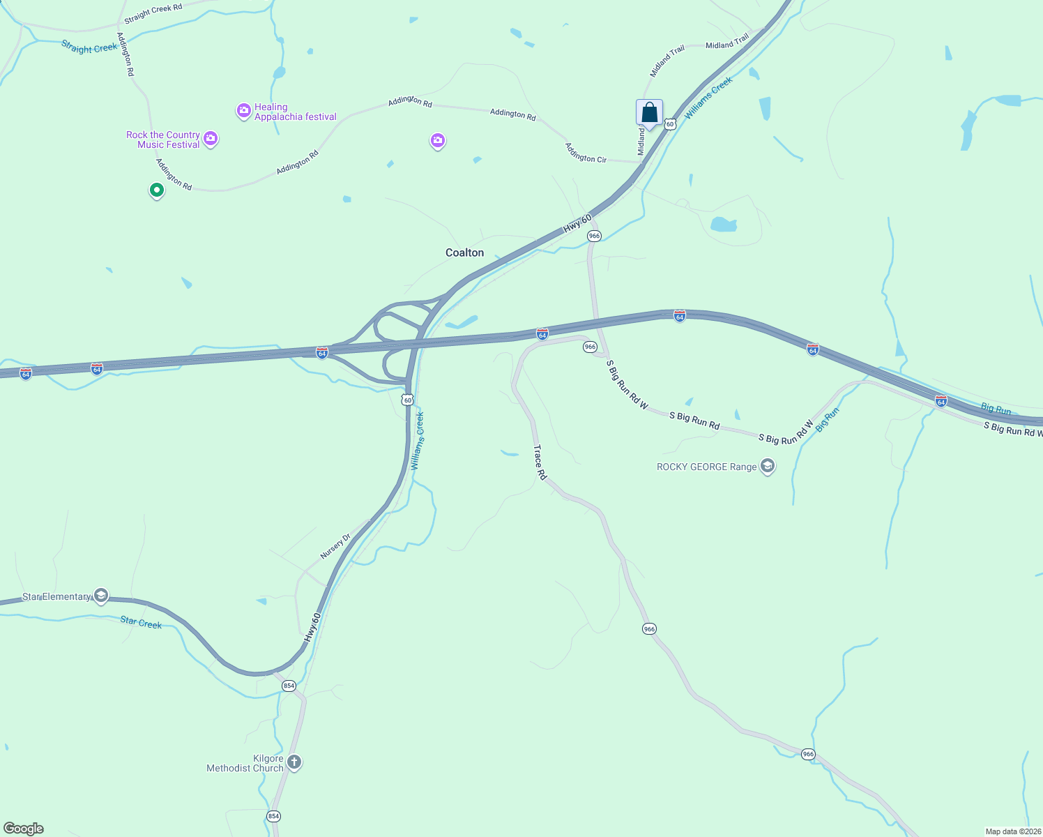 map of restaurants, bars, coffee shops, grocery stores, and more near 15319-15833 Trace Road in Rush