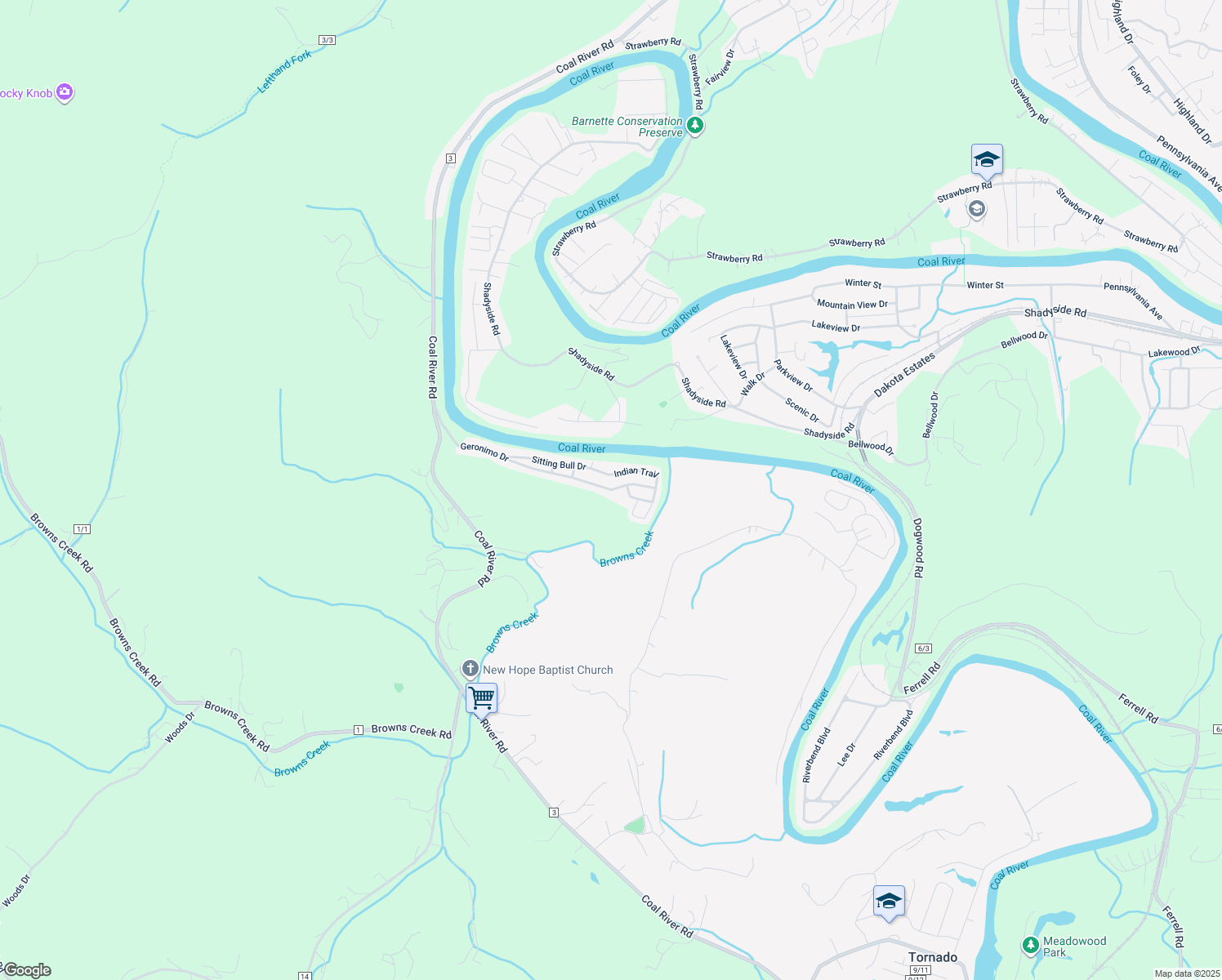 map of restaurants, bars, coffee shops, grocery stores, and more near 298 Geronimo Drive in Saint Albans