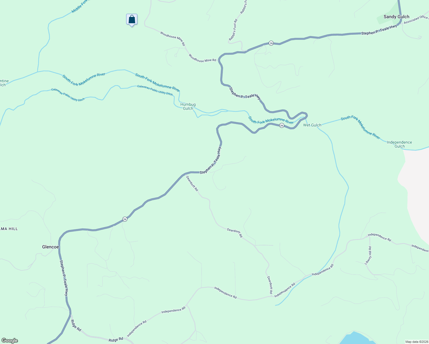 map of restaurants, bars, coffee shops, grocery stores, and more near 17533 Humbug Creek Road in Mokelumne Hill