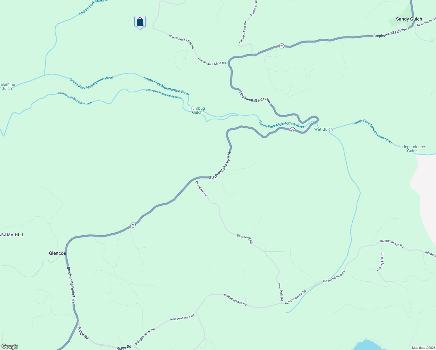 map of restaurants, bars, coffee shops, grocery stores, and more near 17533 Humbug Creek Road in Mokelumne Hill