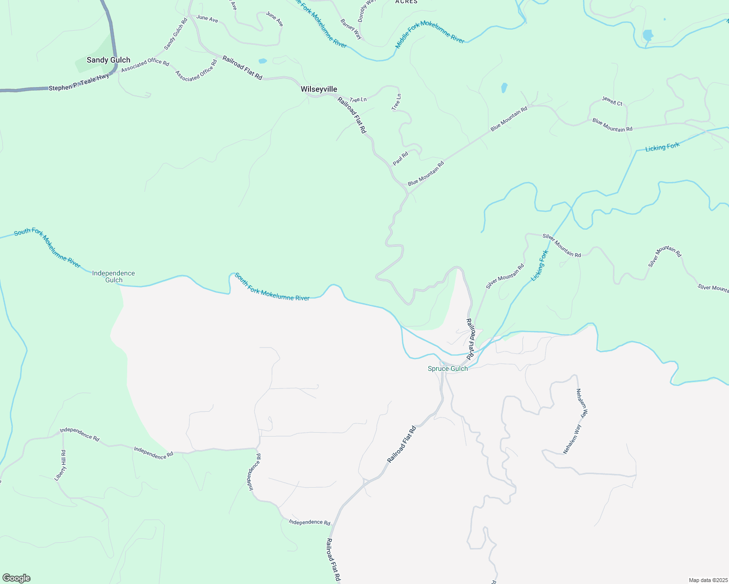map of restaurants, bars, coffee shops, grocery stores, and more near 2883 Railroad Flat Road in Wilseyville
