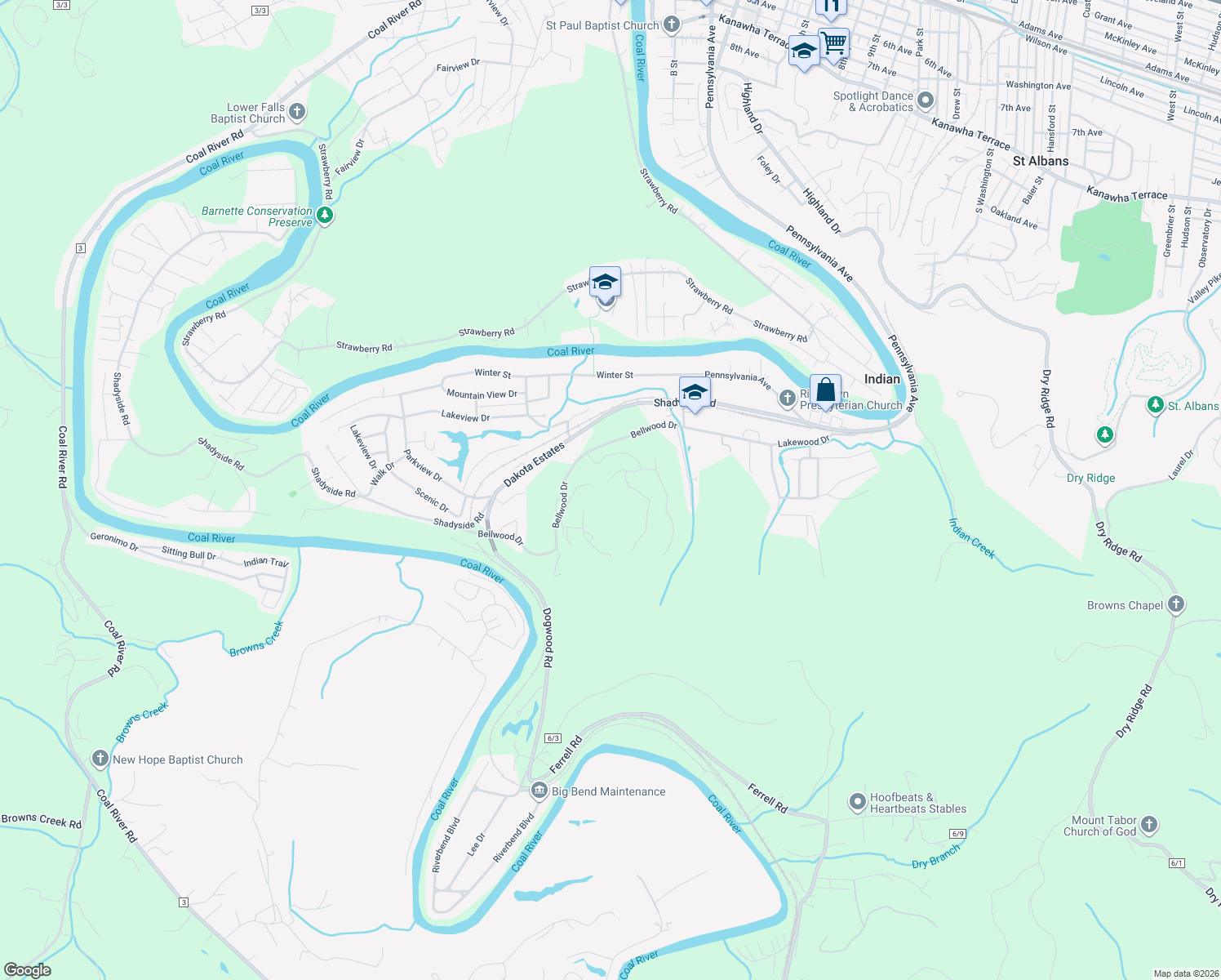 map of restaurants, bars, coffee shops, grocery stores, and more near 2108 Woodhill Pl in St Albans