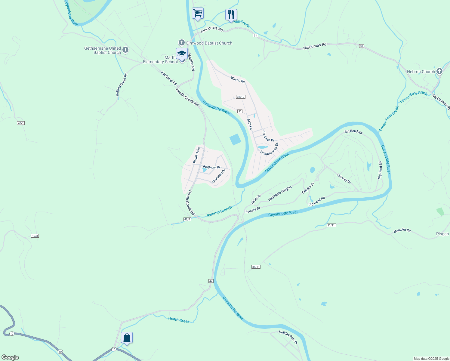 map of restaurants, bars, coffee shops, grocery stores, and more near 22 Castle Dr in Barboursville