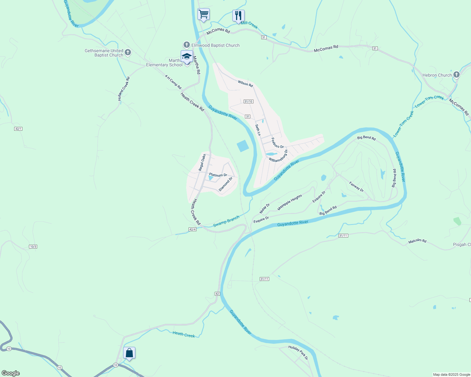 map of restaurants, bars, coffee shops, grocery stores, and more near 22 Castle Dr in Barboursville