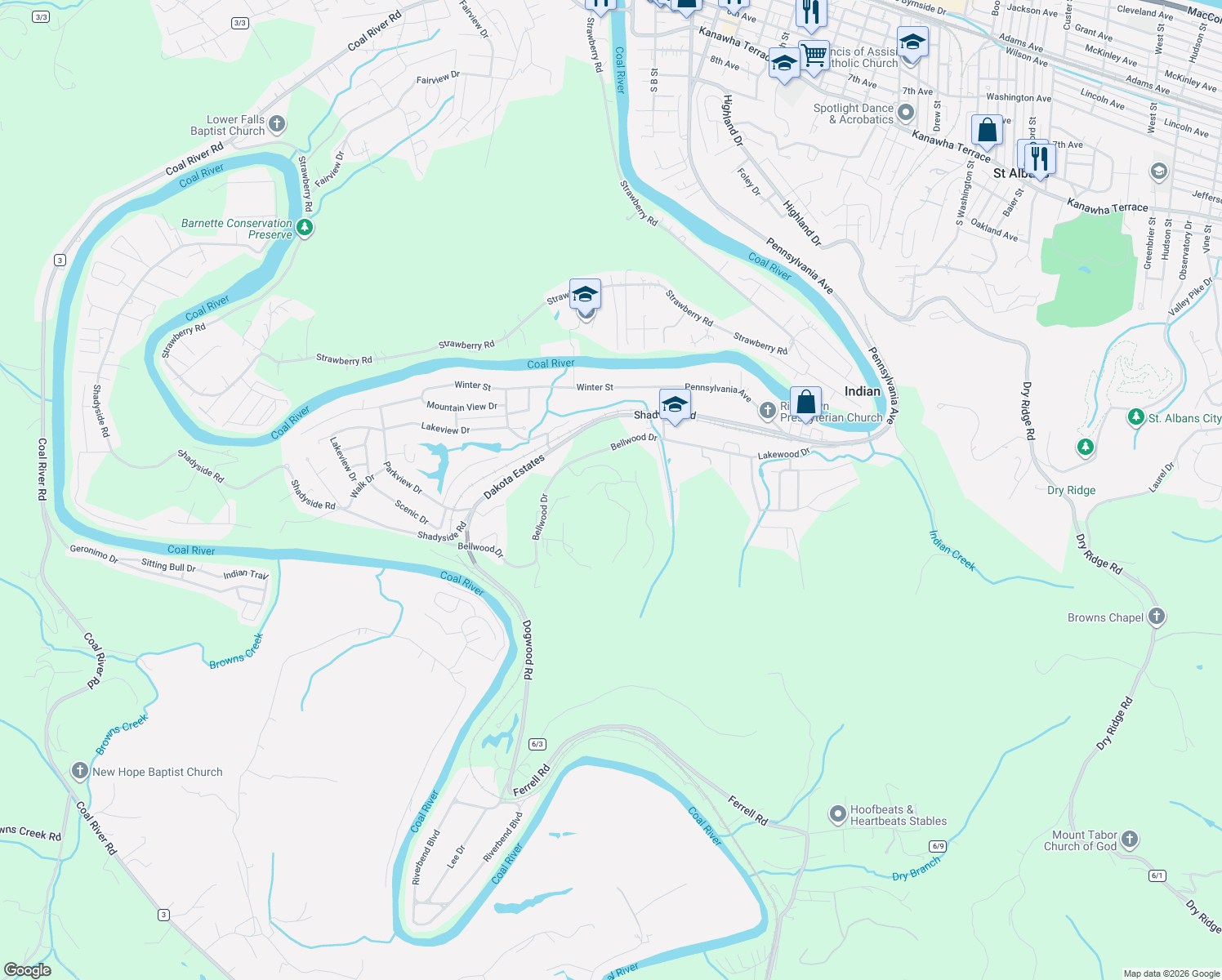 map of restaurants, bars, coffee shops, grocery stores, and more near 2110 Lith Boulevard in Jefferson