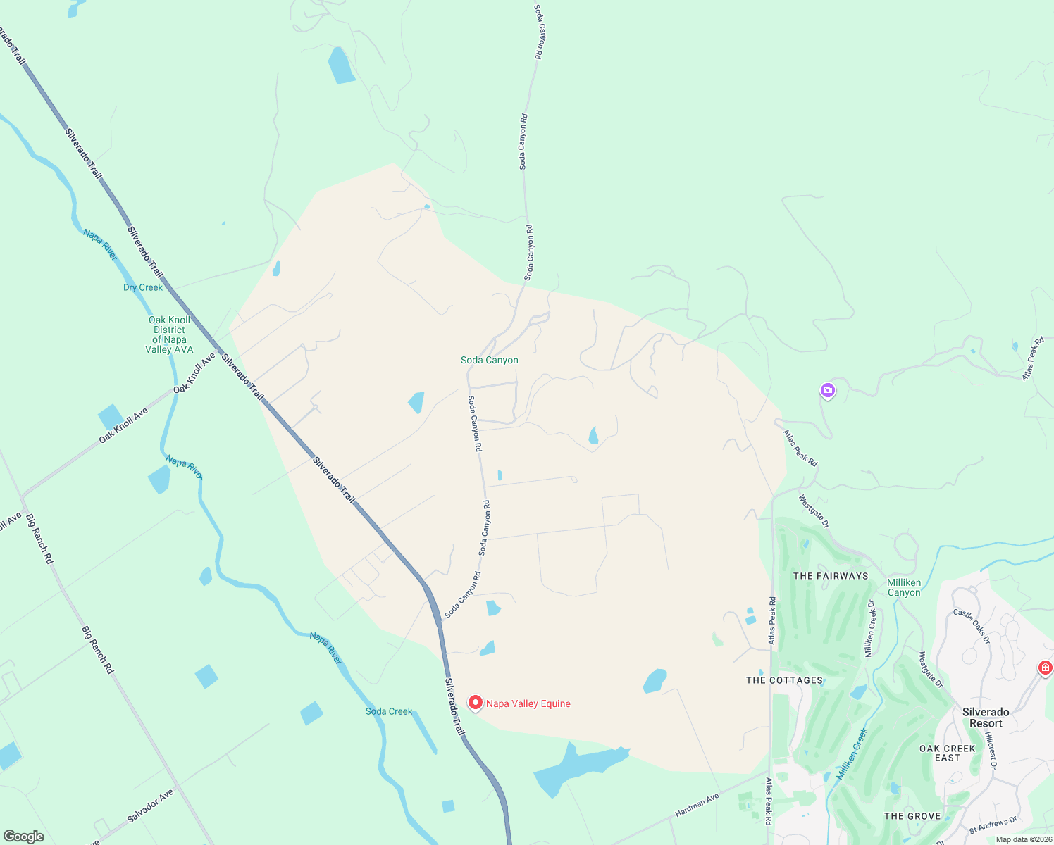 map of restaurants, bars, coffee shops, grocery stores, and more near 1220 Soda Canyon Road in Napa