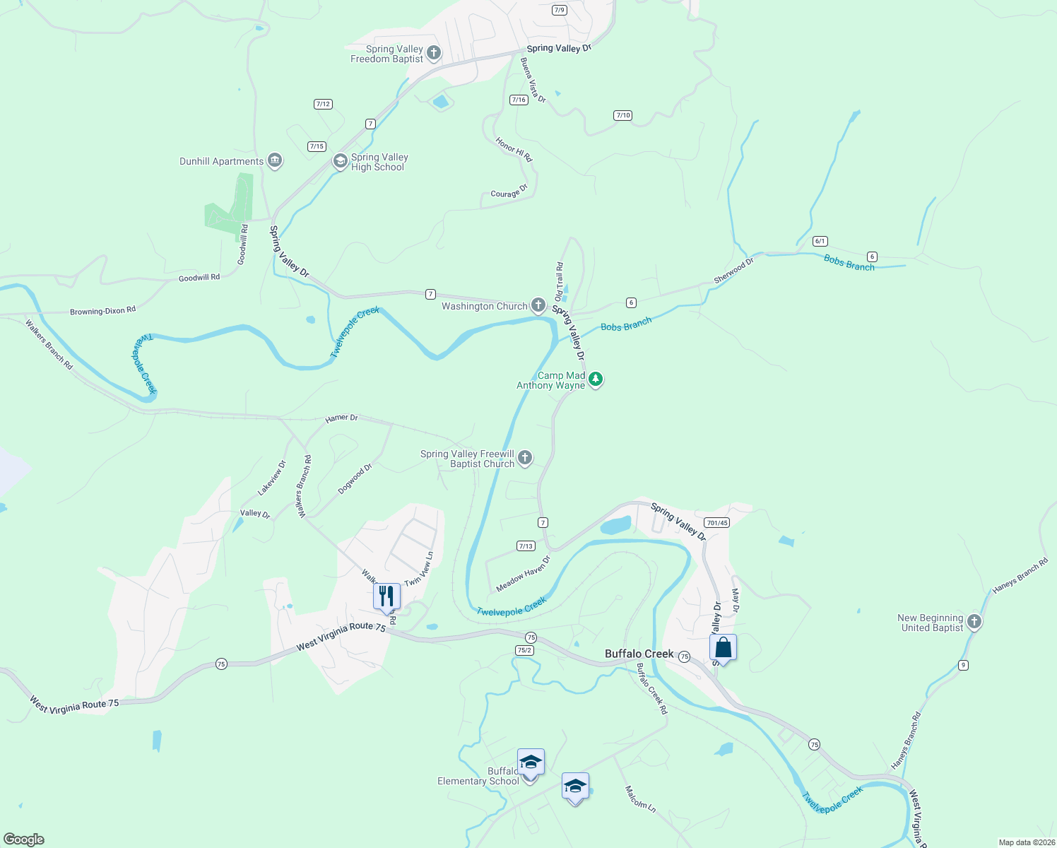 map of restaurants, bars, coffee shops, grocery stores, and more near 2189 Spring Valley Drive in Huntington