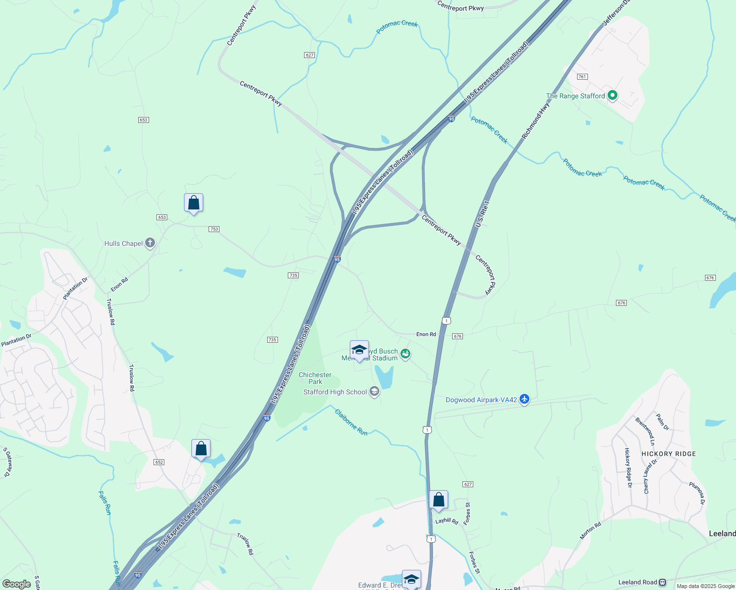 map of restaurants, bars, coffee shops, grocery stores, and more near 140 Enon Road in Fredericksburg
