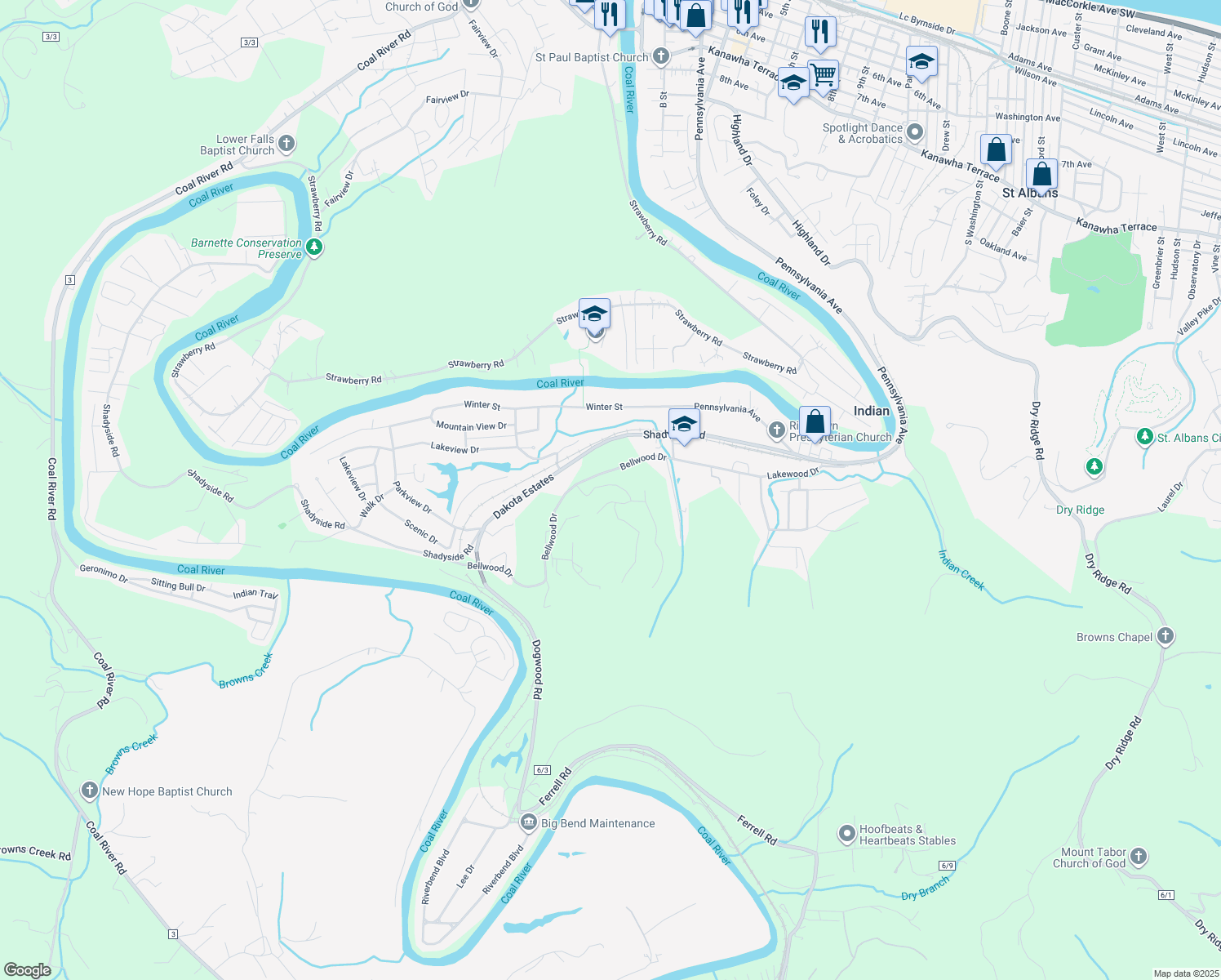 map of restaurants, bars, coffee shops, grocery stores, and more near 2111 Lith Boulevard in Saint Albans