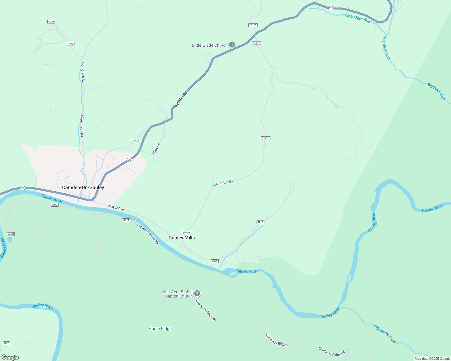 map of restaurants, bars, coffee shops, grocery stores, and more near in Camden-on-Gauley