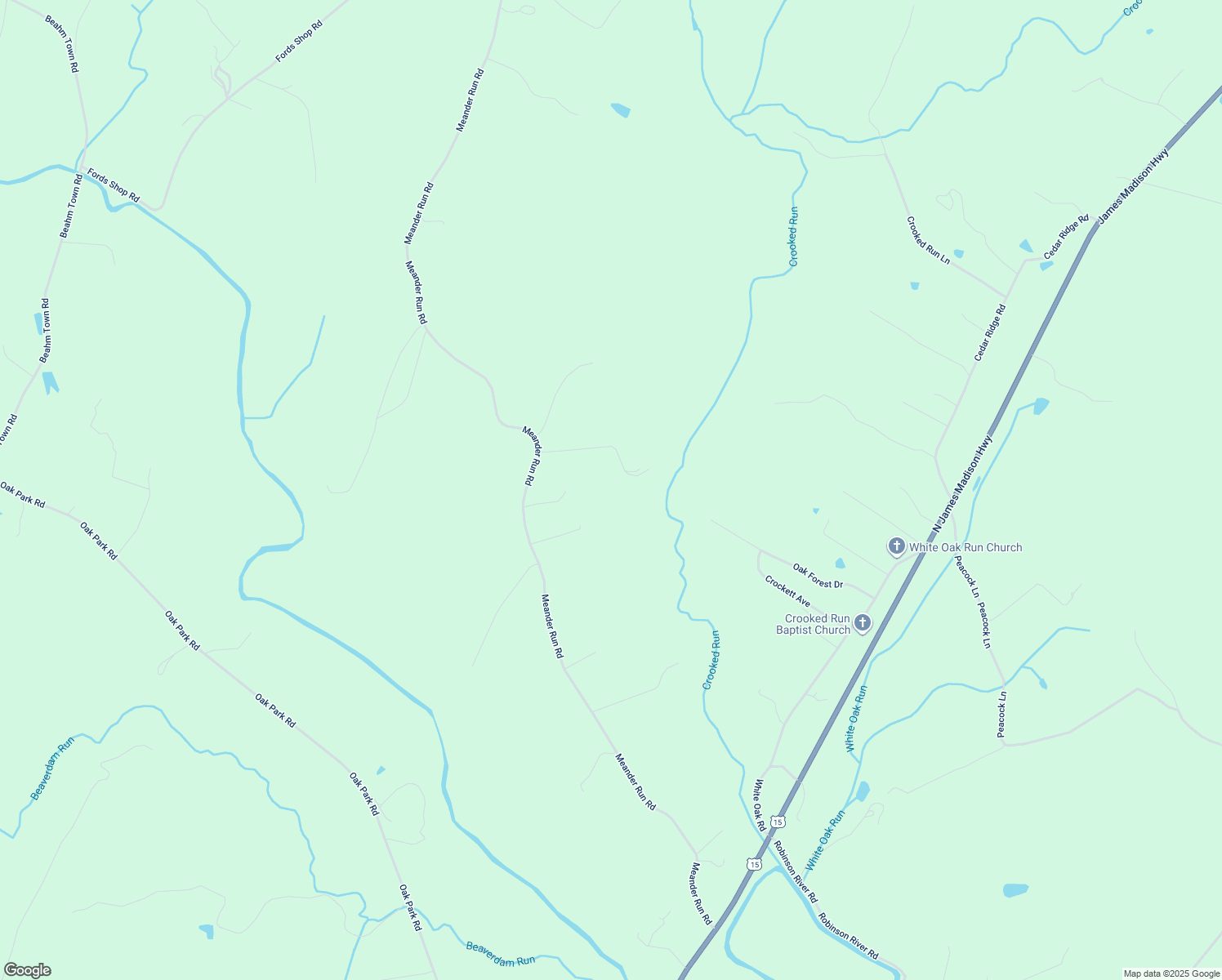 map of restaurants, bars, coffee shops, grocery stores, and more near 1530 Meander Run Road in Locust Dale