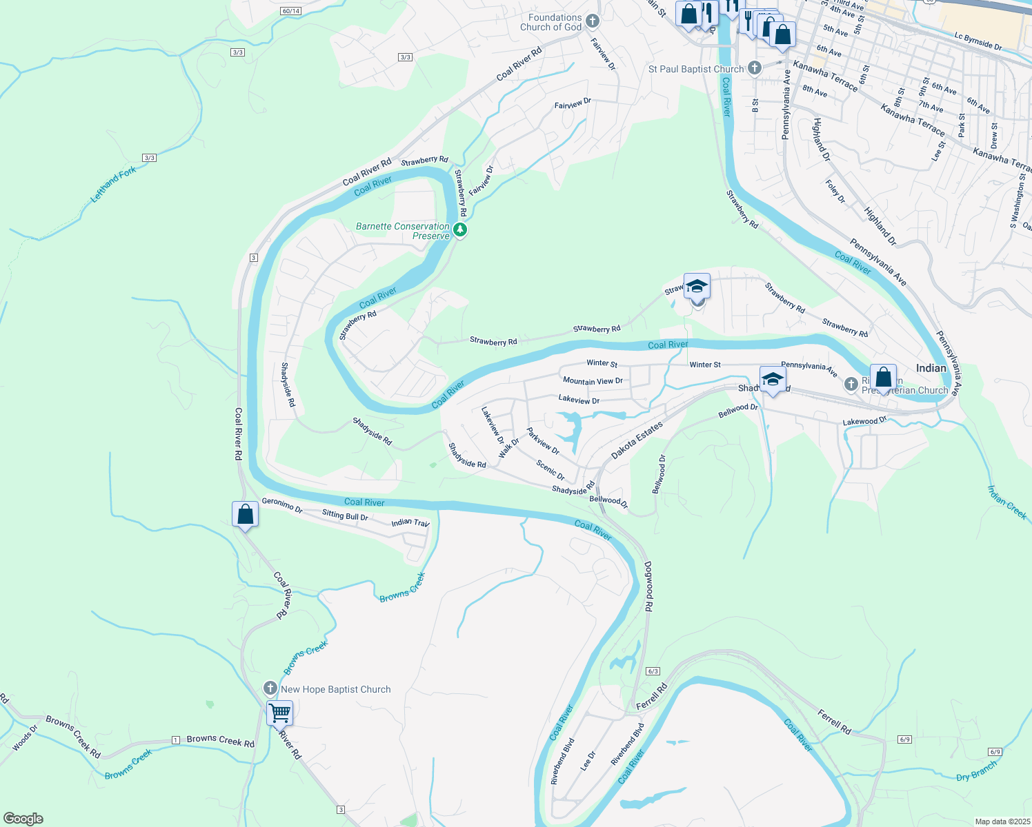 map of restaurants, bars, coffee shops, grocery stores, and more near 206 Scenic Dr in St Albans