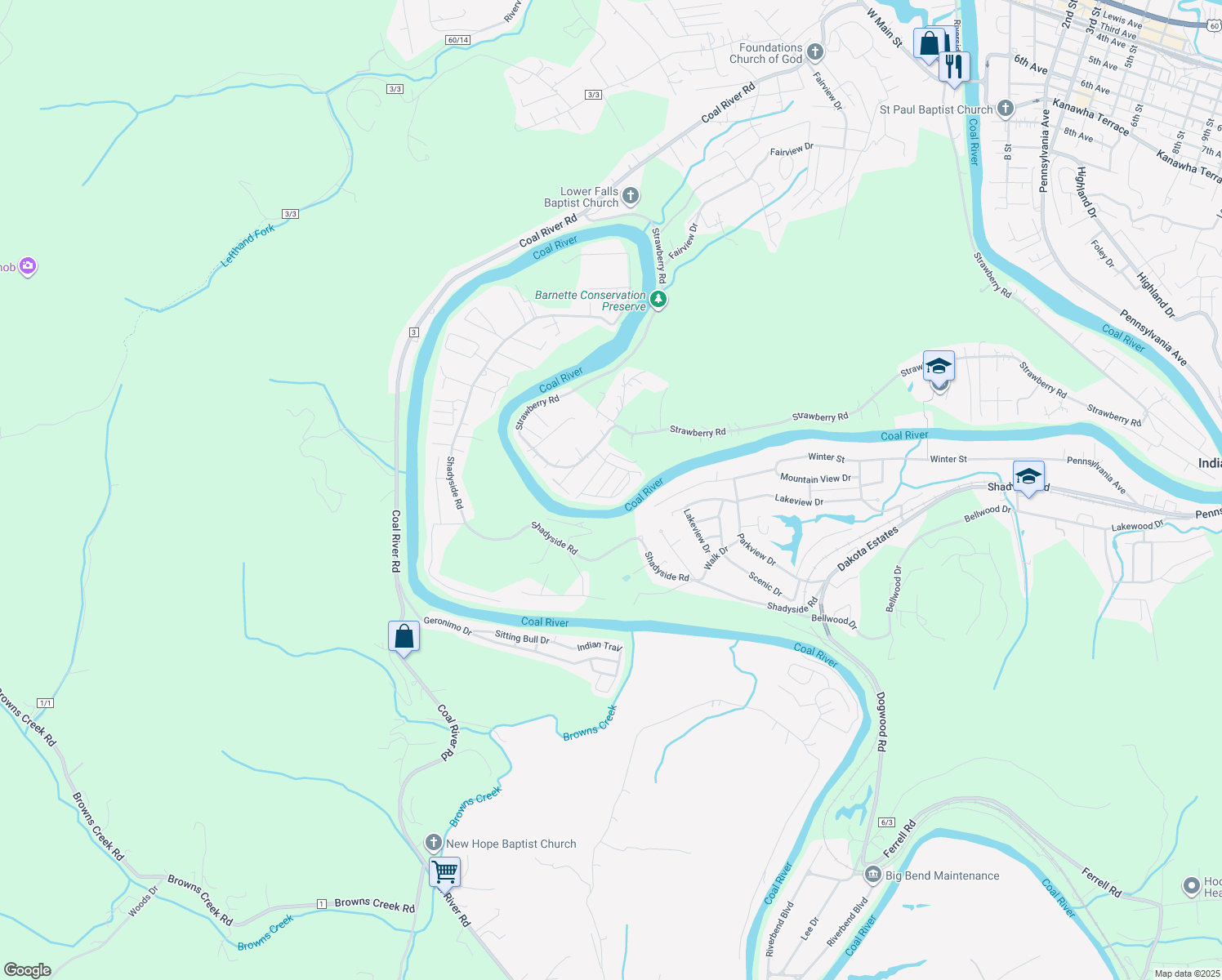 map of restaurants, bars, coffee shops, grocery stores, and more near 1409 Cousin Drive in St. Albans