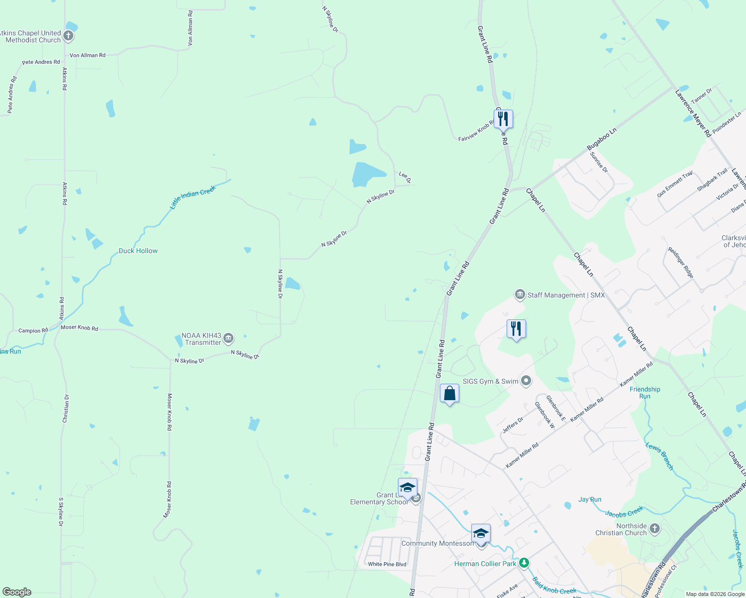 map of restaurants, bars, coffee shops, grocery stores, and more near 510 Payne Road in New Albany