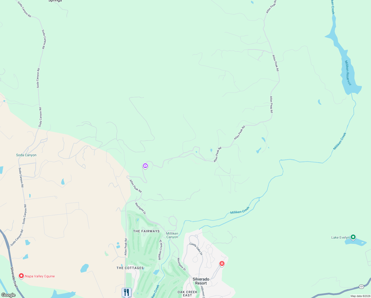 map of restaurants, bars, coffee shops, grocery stores, and more near 2371 Atlas Peak Road in Napa