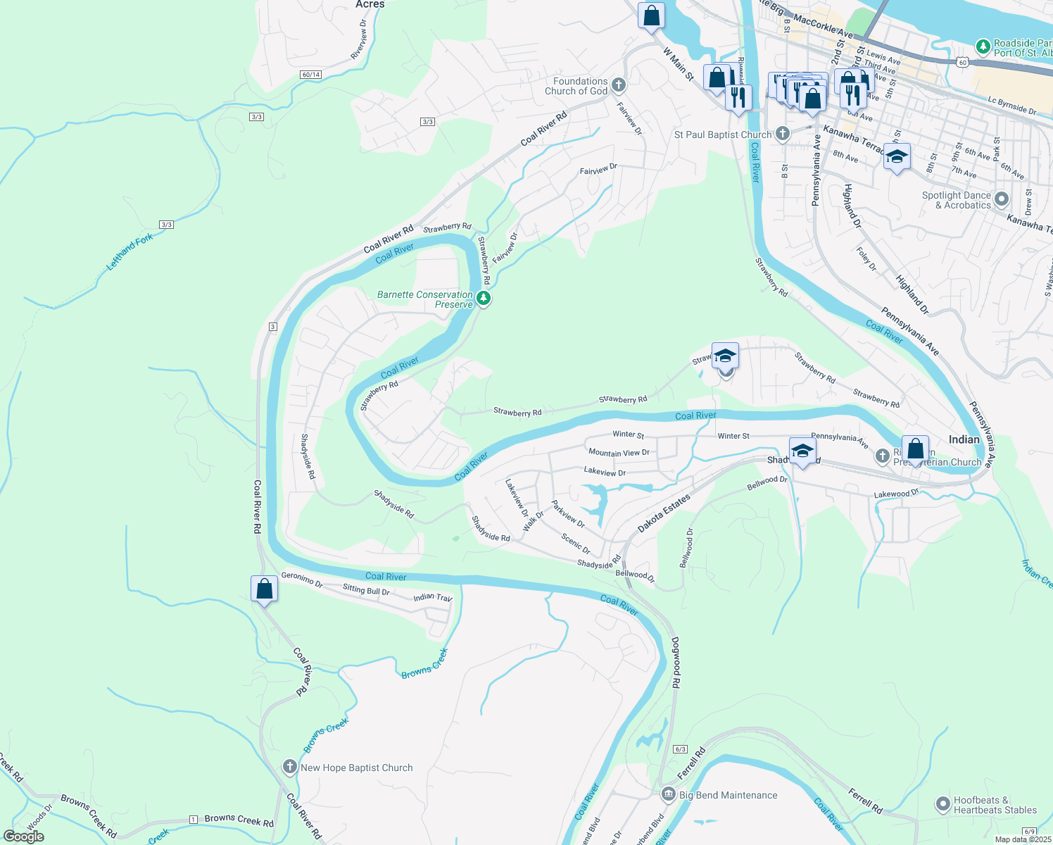 map of restaurants, bars, coffee shops, grocery stores, and more near 927-1375 Strawberry Rd in St Albans