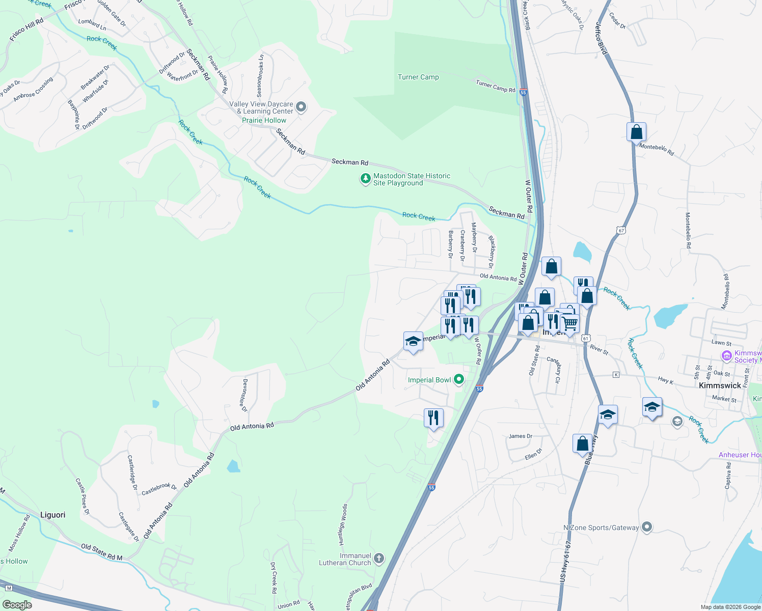 map of restaurants, bars, coffee shops, grocery stores, and more near 5924 Mastodon Pines Drive in Imperial