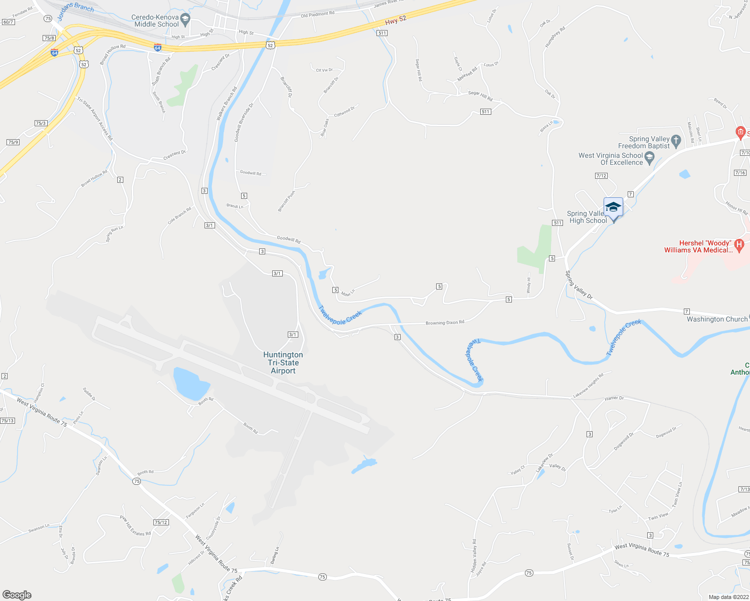 map of restaurants, bars, coffee shops, grocery stores, and more near 1696 Goodwill Road in Huntington