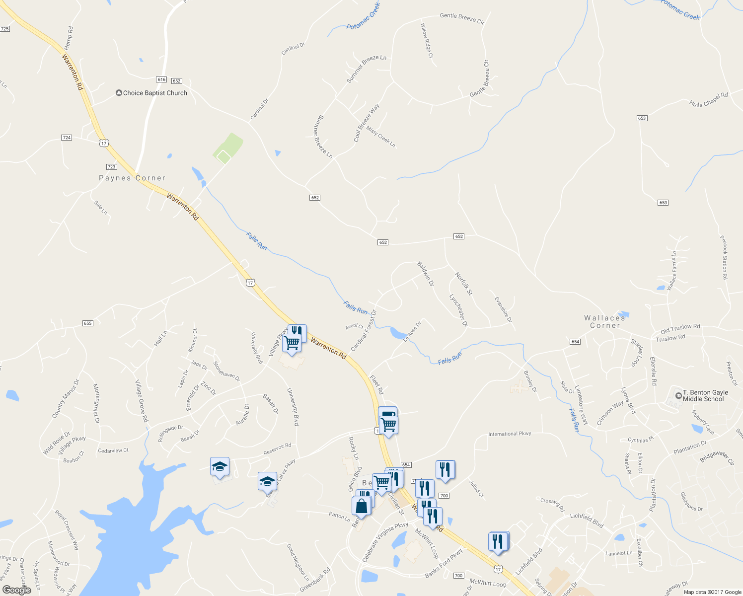 map of restaurants, bars, coffee shops, grocery stores, and more near 4 Gable Court in Fredericksburg