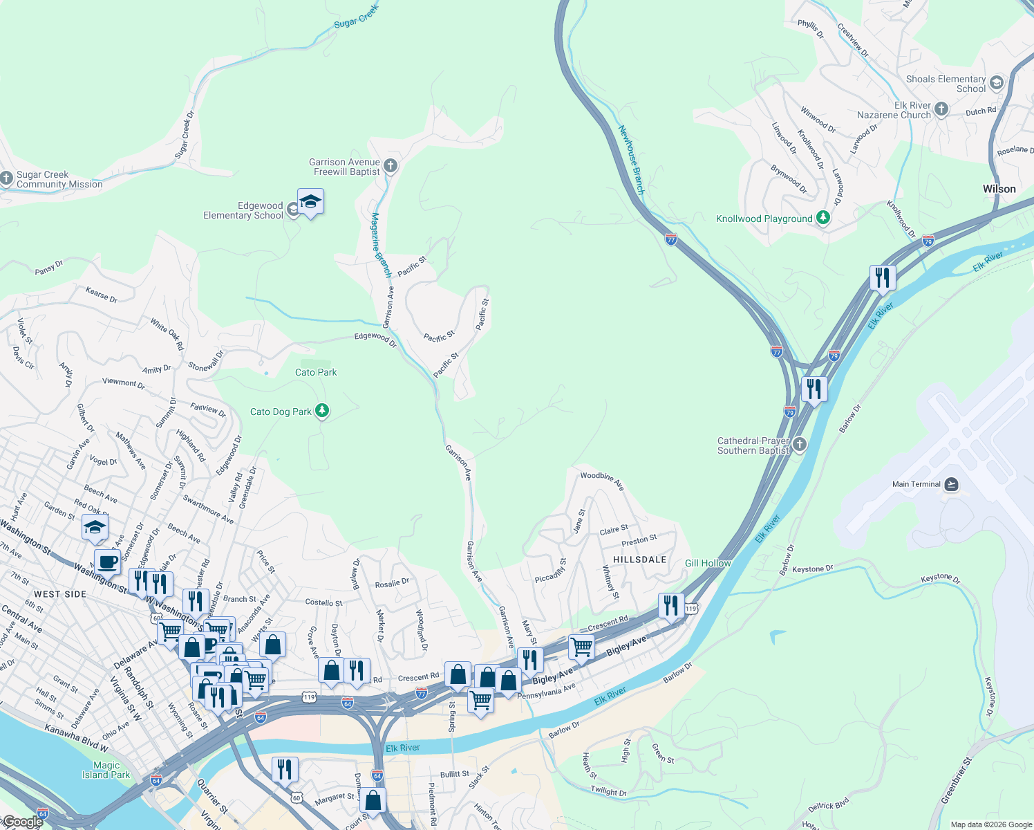 map of restaurants, bars, coffee shops, grocery stores, and more near 337 Rockaway Road in Charleston