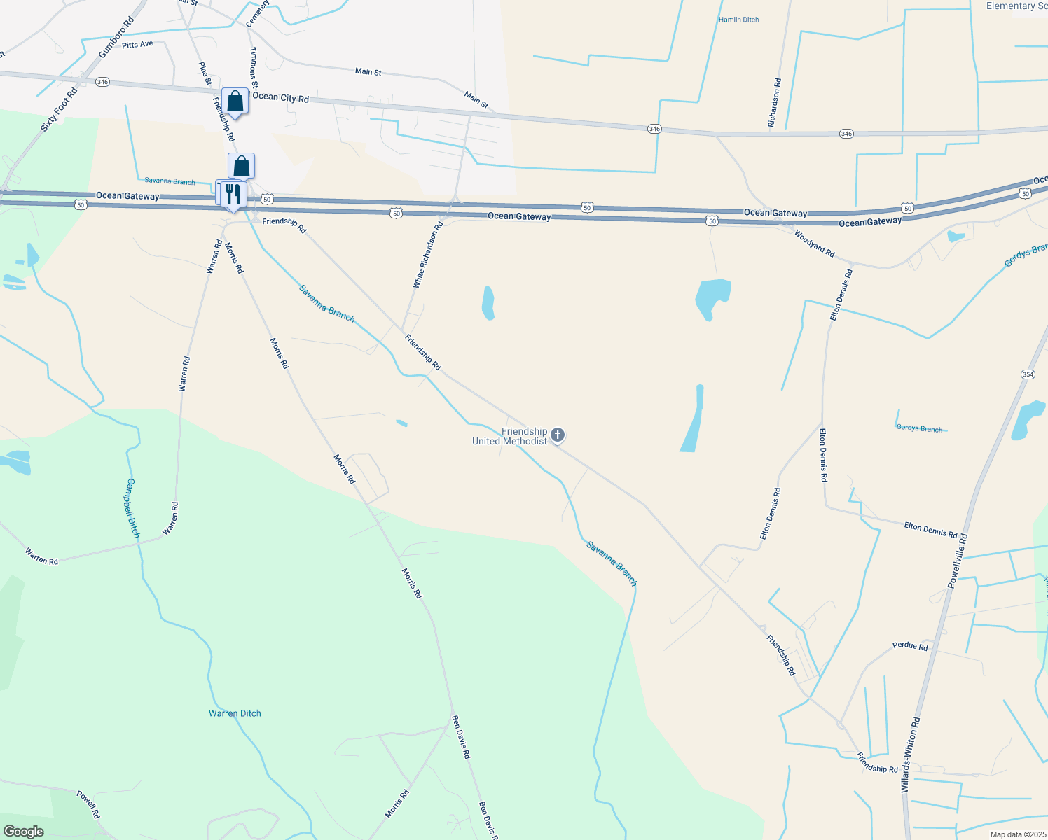 map of restaurants, bars, coffee shops, grocery stores, and more near 6705 Friendship Road in Pittsville