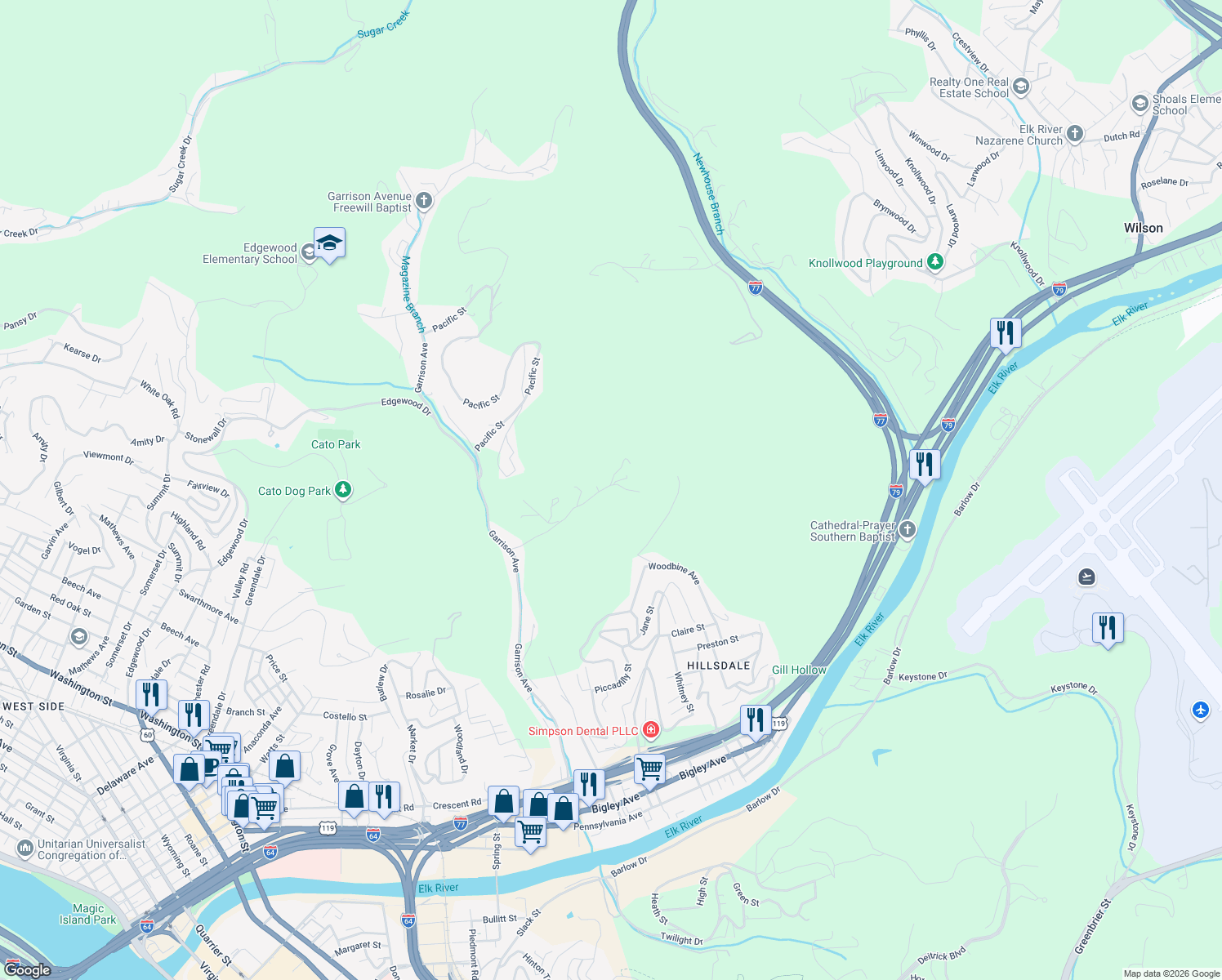 map of restaurants, bars, coffee shops, grocery stores, and more near 440 Rockaway Road in Charleston