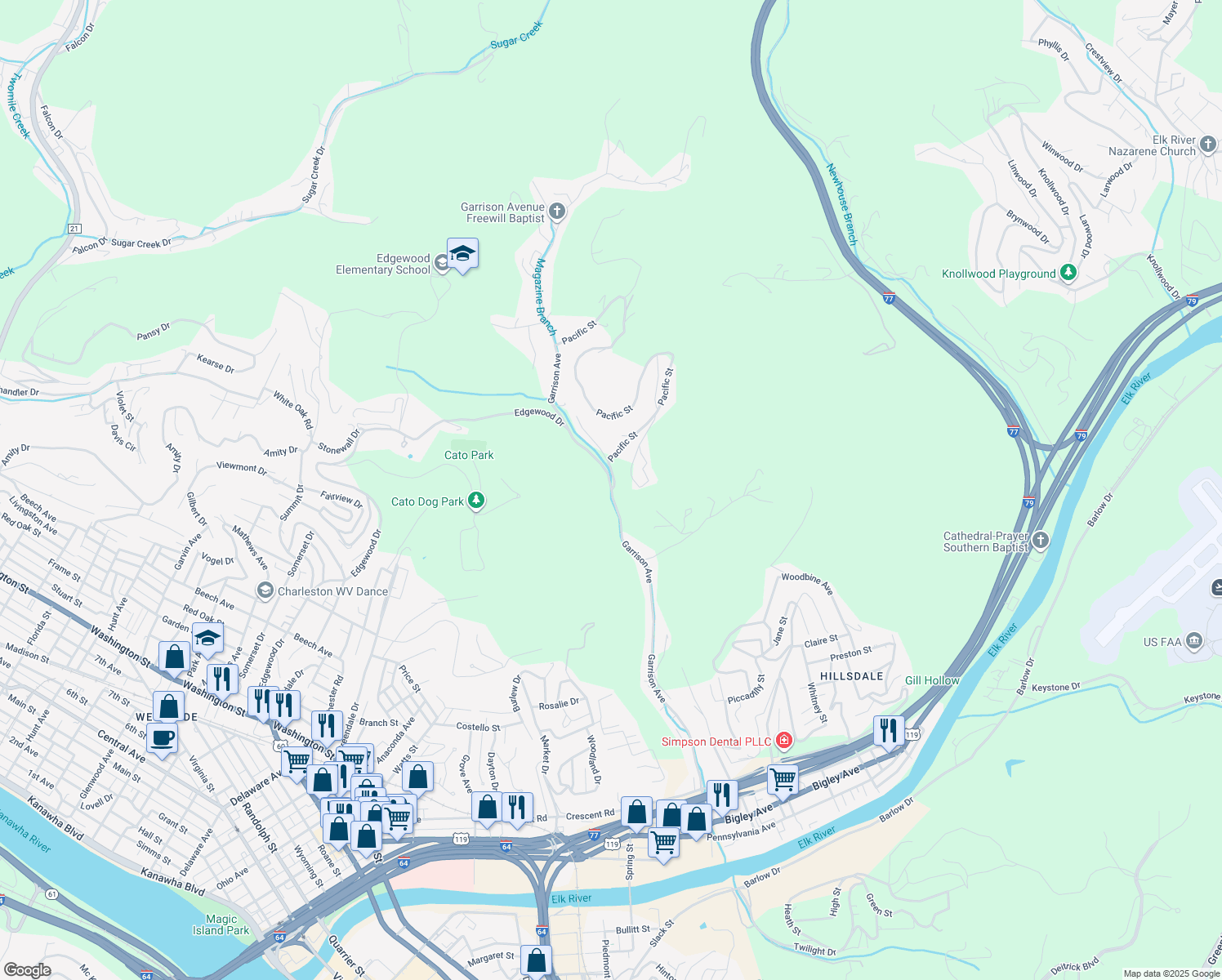 map of restaurants, bars, coffee shops, grocery stores, and more near 370 Garrison Avenue in Charleston