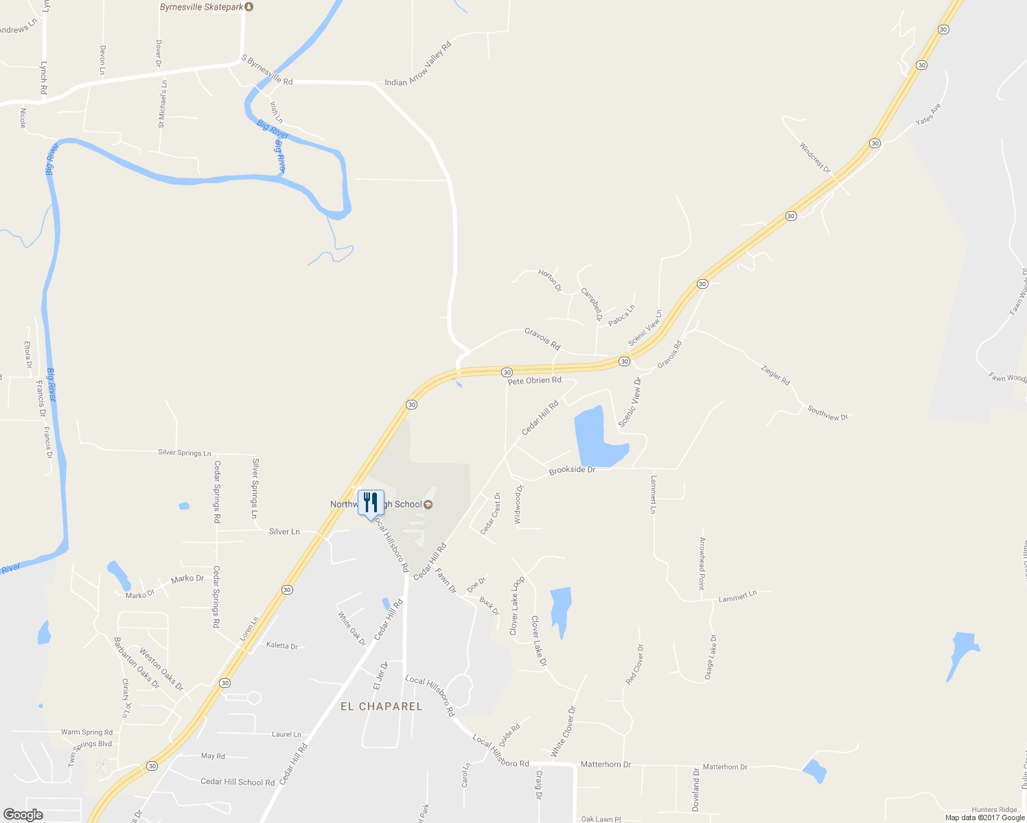 map of restaurants, bars, coffee shops, grocery stores, and more near 5844 Pete Obrien Road in Cedar Hill