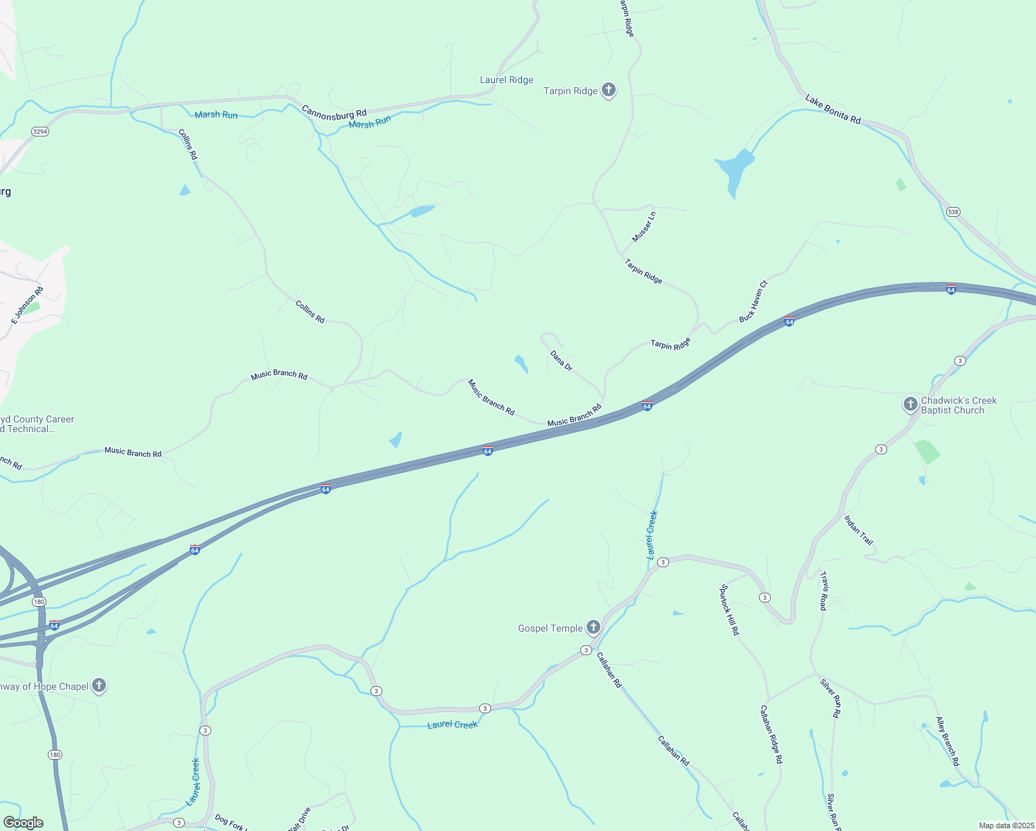 map of restaurants, bars, coffee shops, grocery stores, and more near 5633 Music Branch Road in Catlettsburg