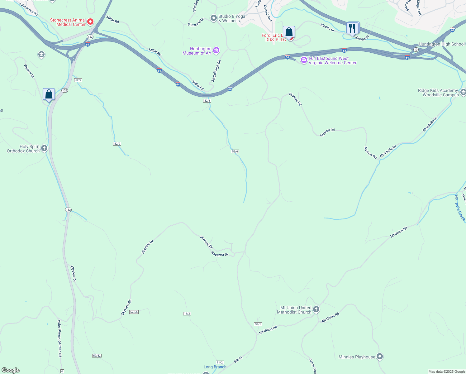 map of restaurants, bars, coffee shops, grocery stores, and more near 2459 Miller Road in Huntington