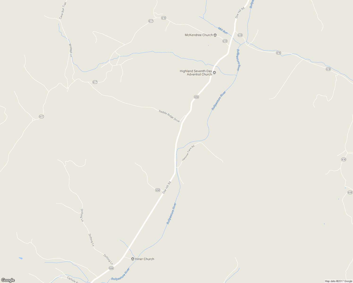 map of restaurants, bars, coffee shops, grocery stores, and more near Doe Hill Road in McDowell