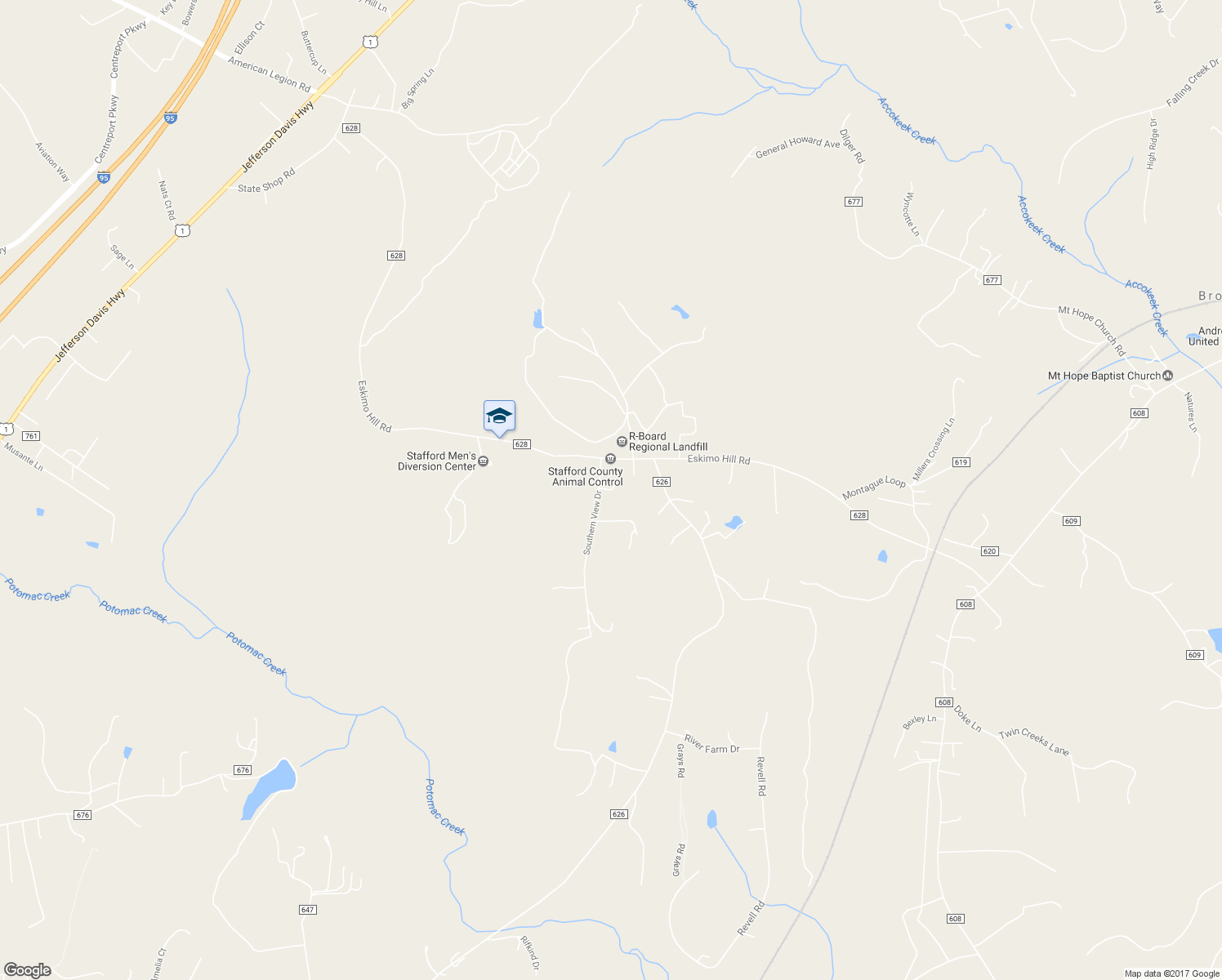 map of restaurants, bars, coffee shops, grocery stores, and more near 25 Southern View Drive in Stafford