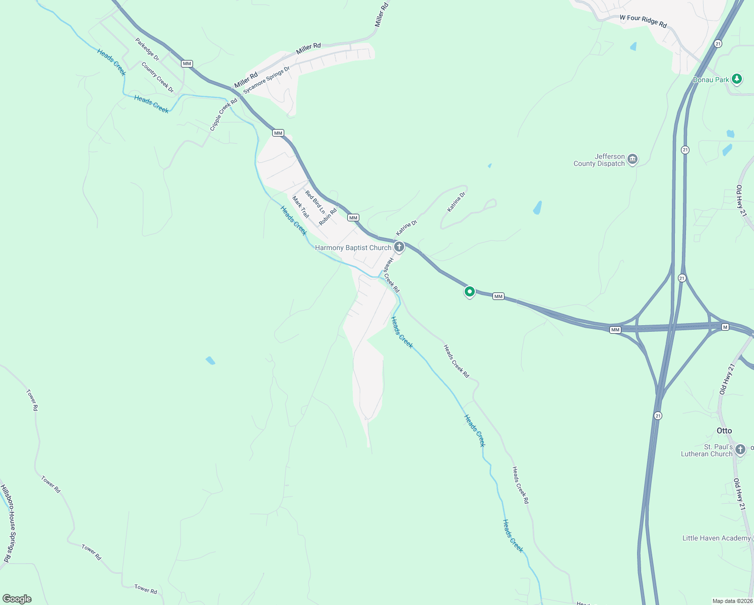 map of restaurants, bars, coffee shops, grocery stores, and more near 5450 Carter Drive in House Springs