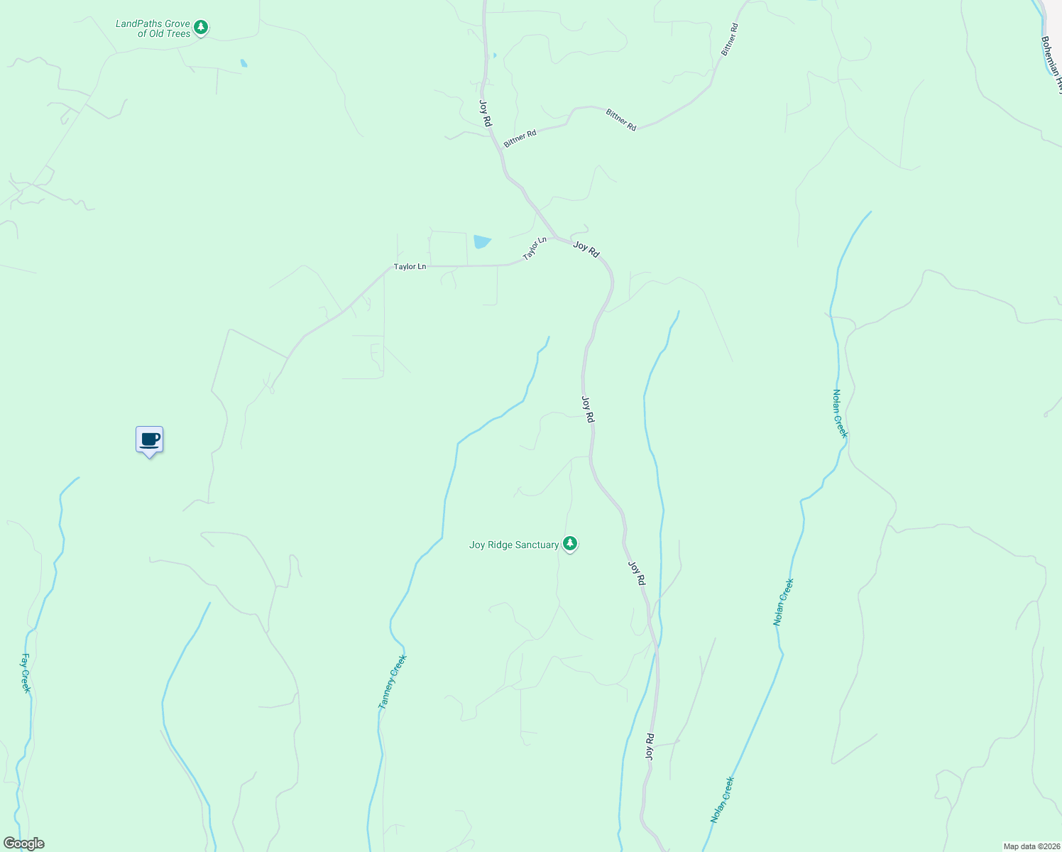 map of restaurants, bars, coffee shops, grocery stores, and more near 16907 Jennifer Drive in Occidental