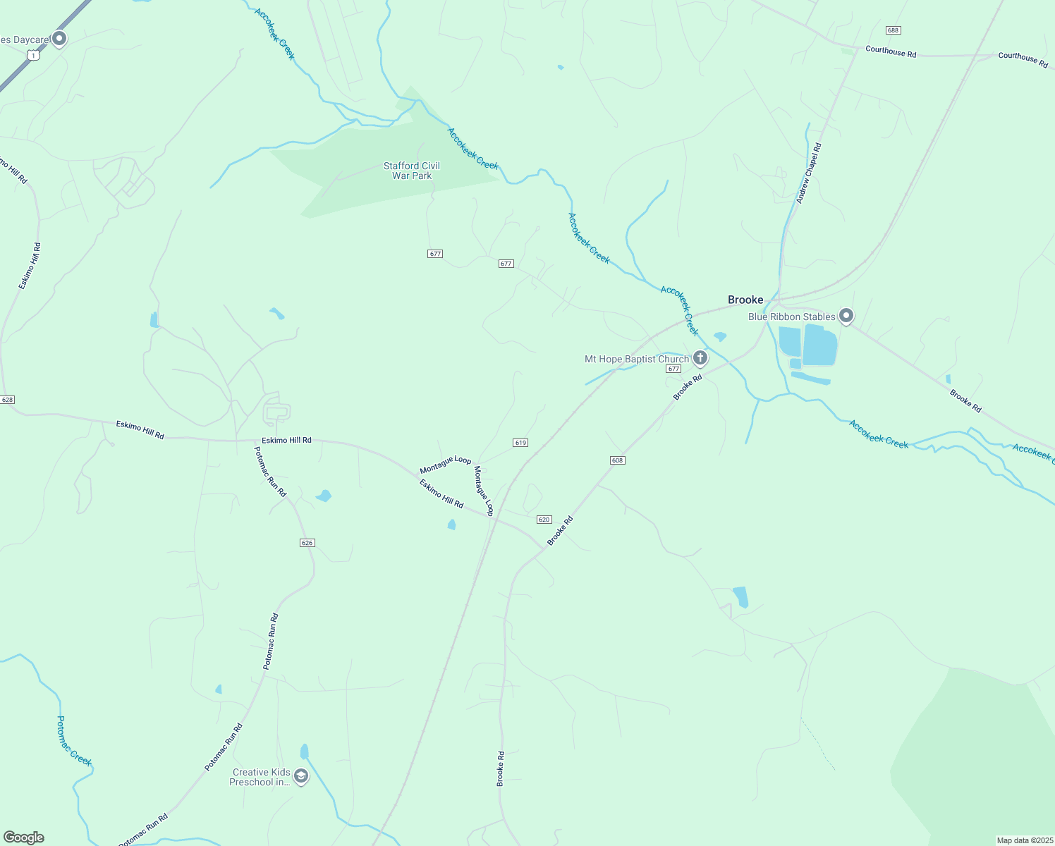 map of restaurants, bars, coffee shops, grocery stores, and more near 53 Montague Loop in Stafford