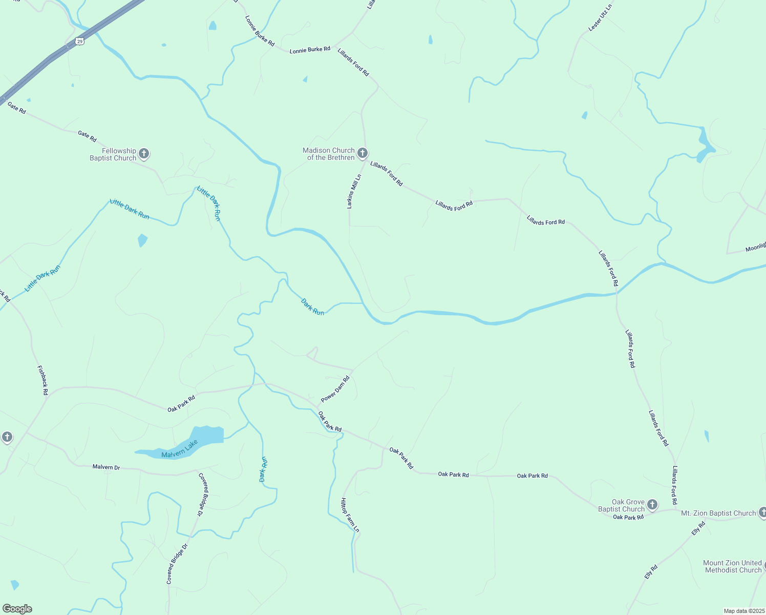 map of restaurants, bars, coffee shops, grocery stores, and more near 723 Larkins Mill Lane in Brightwood