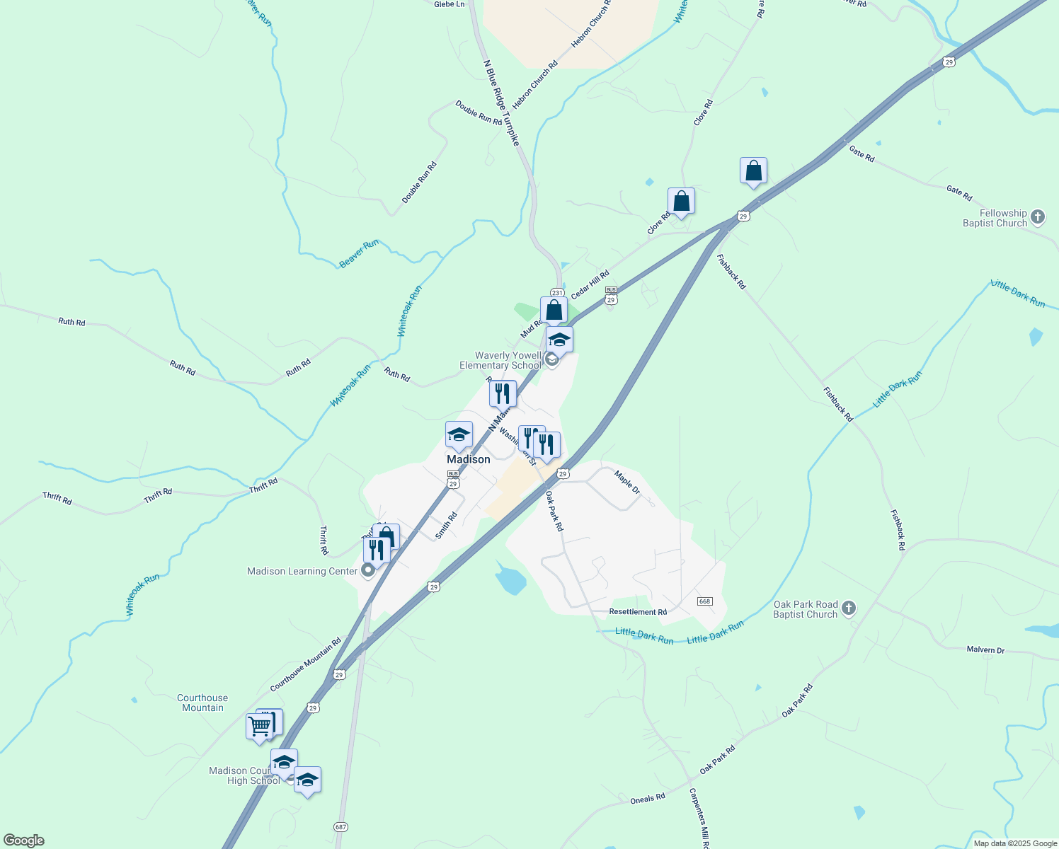 map of restaurants, bars, coffee shops, grocery stores, and more near 320 North Main Street in Madison